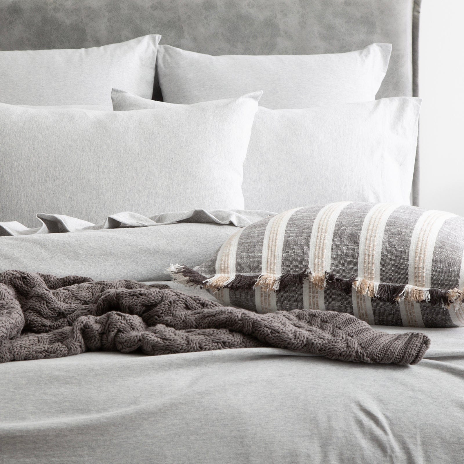 Renee Taylor Quilt Cover Comfort T’s Organic Cotton Melange Jersey Quilt Cover Set - Grey Marle