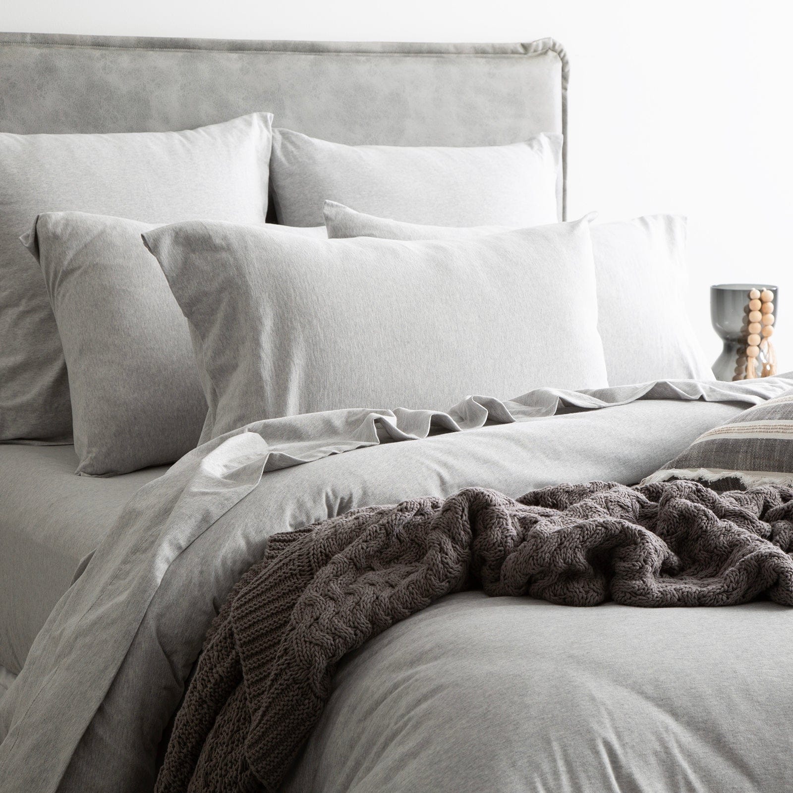 Renee Taylor Quilt Cover Comfort T’s Organic Cotton Melange Jersey Quilt Cover Set - Grey Marle