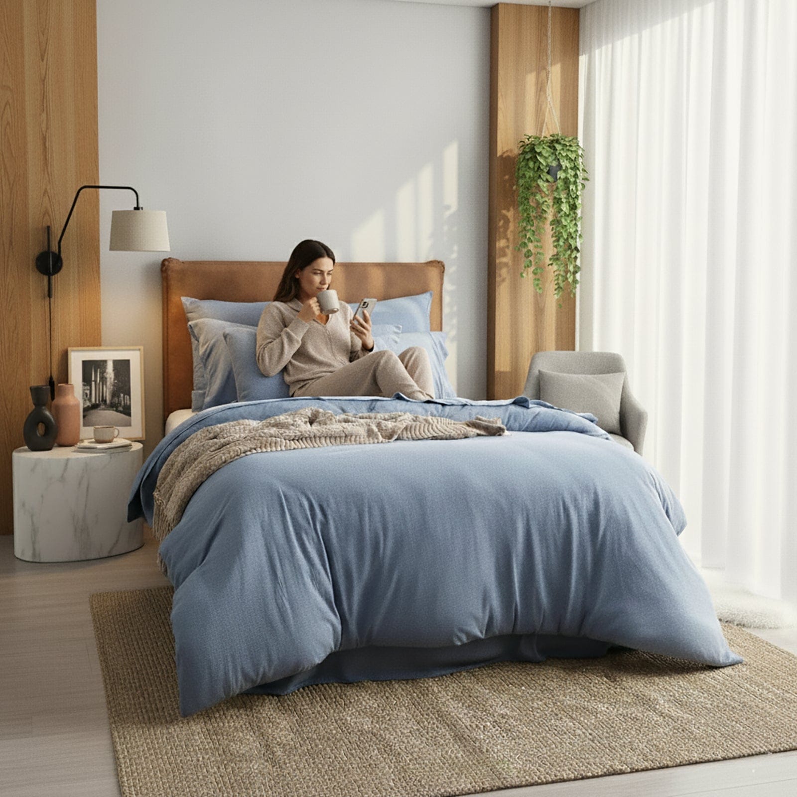 Renee Taylor Quilt Cover Comfort T’s Organic Cotton Melange Jersey Quilt Cover Set - Ink