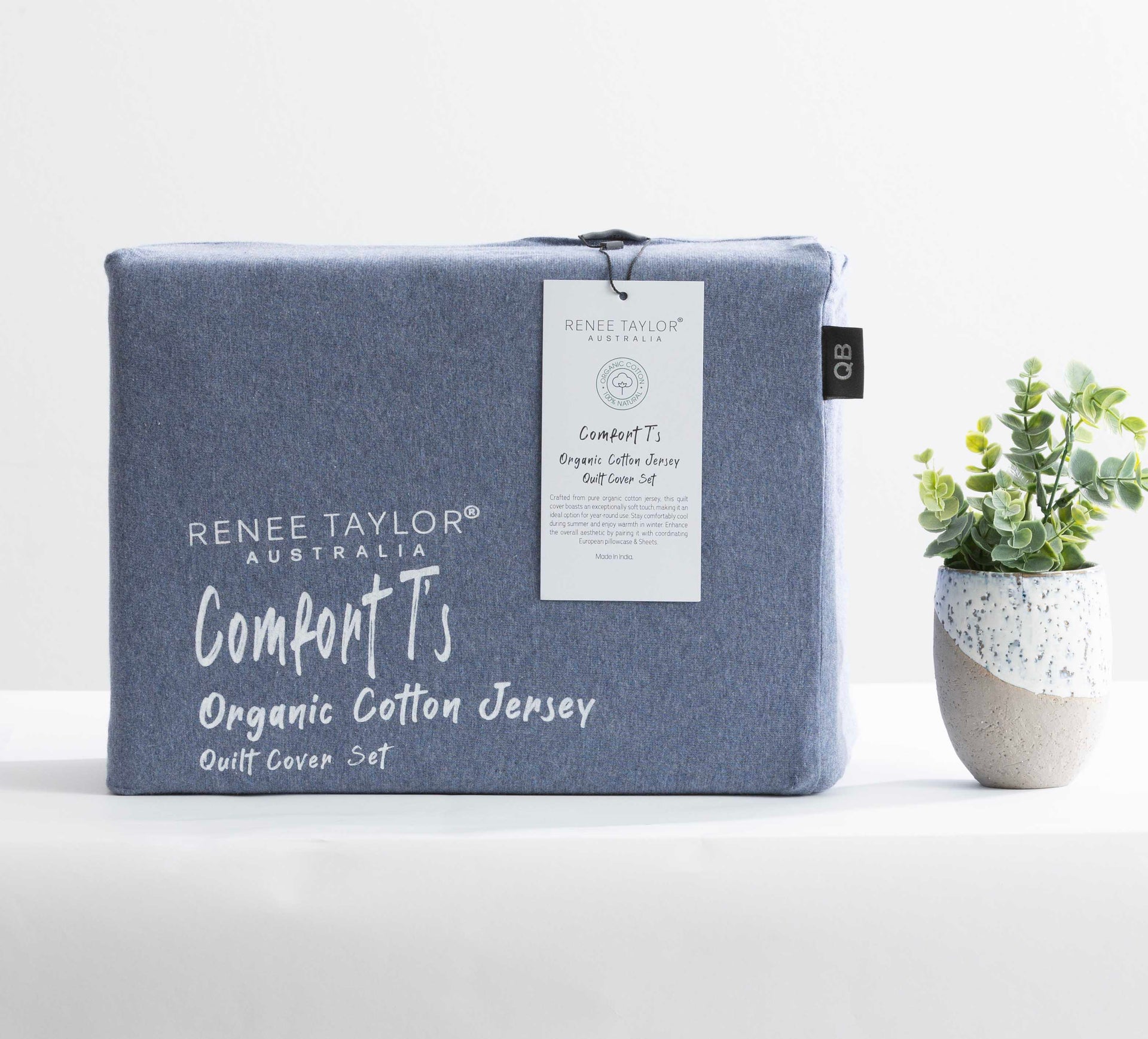 Renee Taylor Quilt Cover Comfort T’s Organic Cotton Melange Jersey Quilt Cover Set - Ink