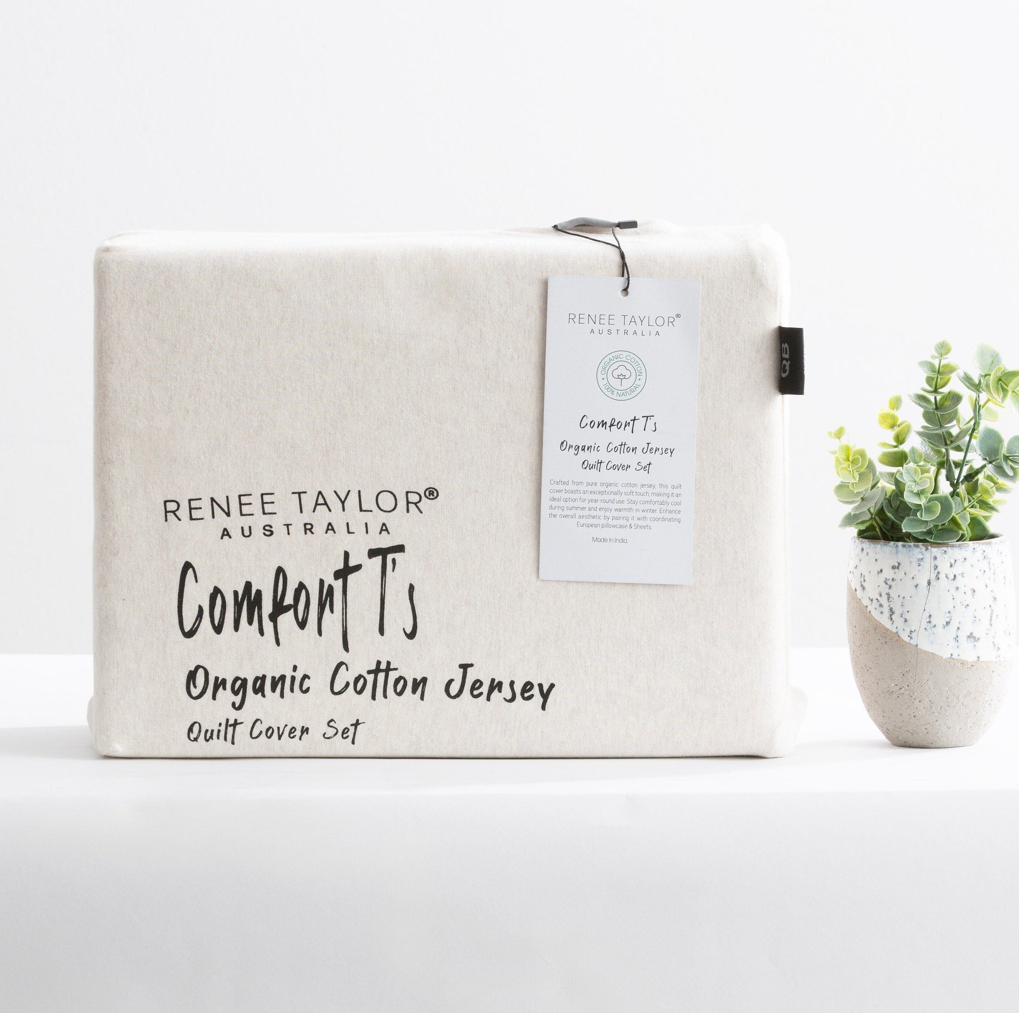 Renee Taylor Quilt Cover Comfort T’s Organic Cotton Melange Jersey Quilt Cover Set - Oatmeal