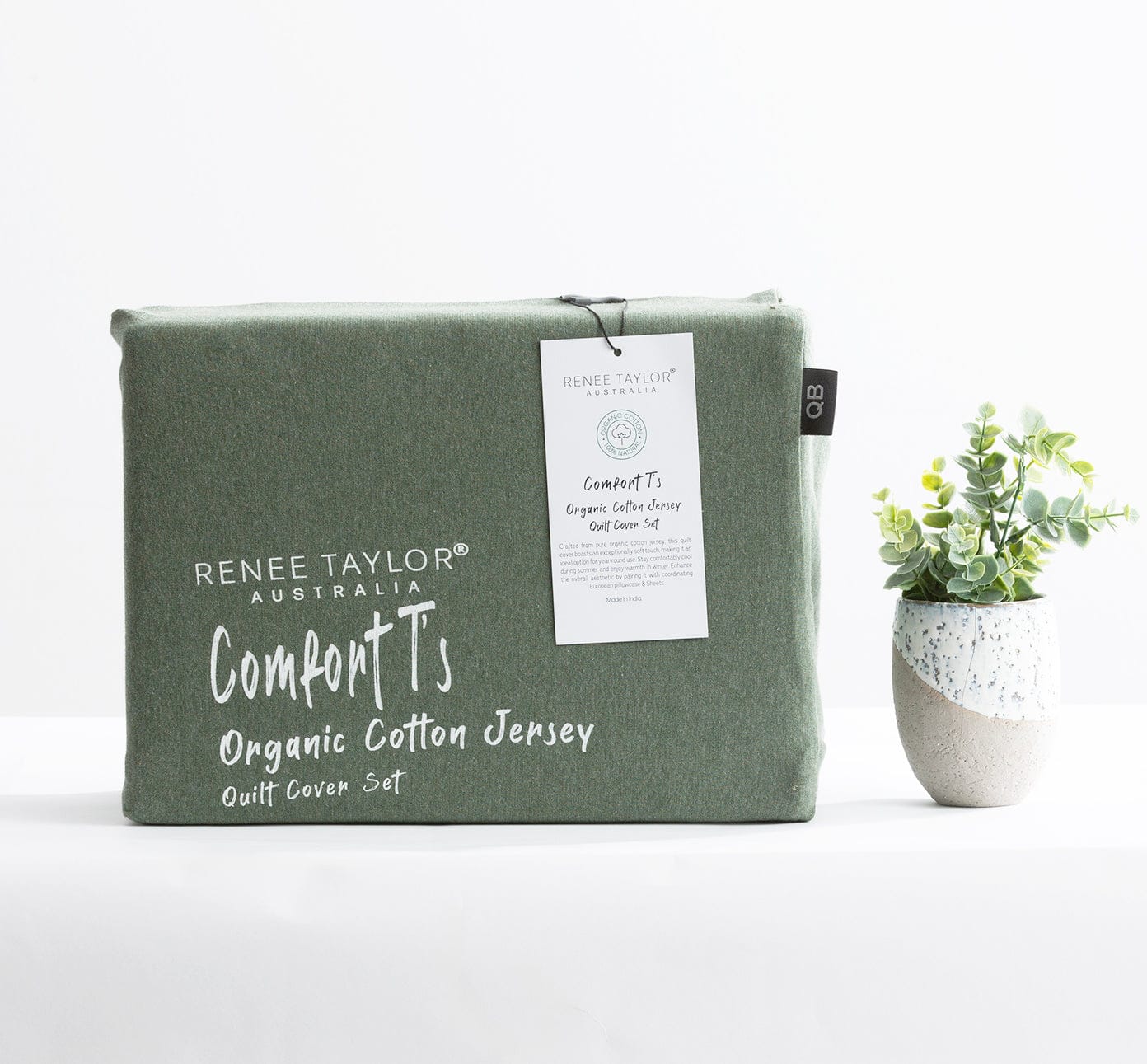 Renee Taylor Quilt Cover Comfort T’s Organic Cotton Melange Jersey Quilt Cover Set - Olive