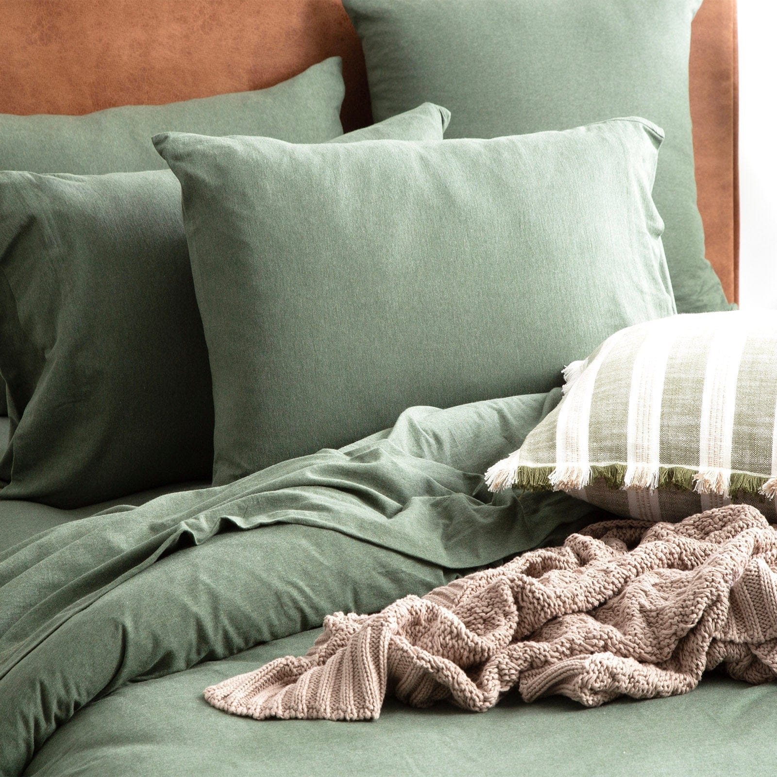 Renee Taylor Quilt Cover Comfort T’s Organic Cotton Melange Jersey Quilt Cover Set - Olive