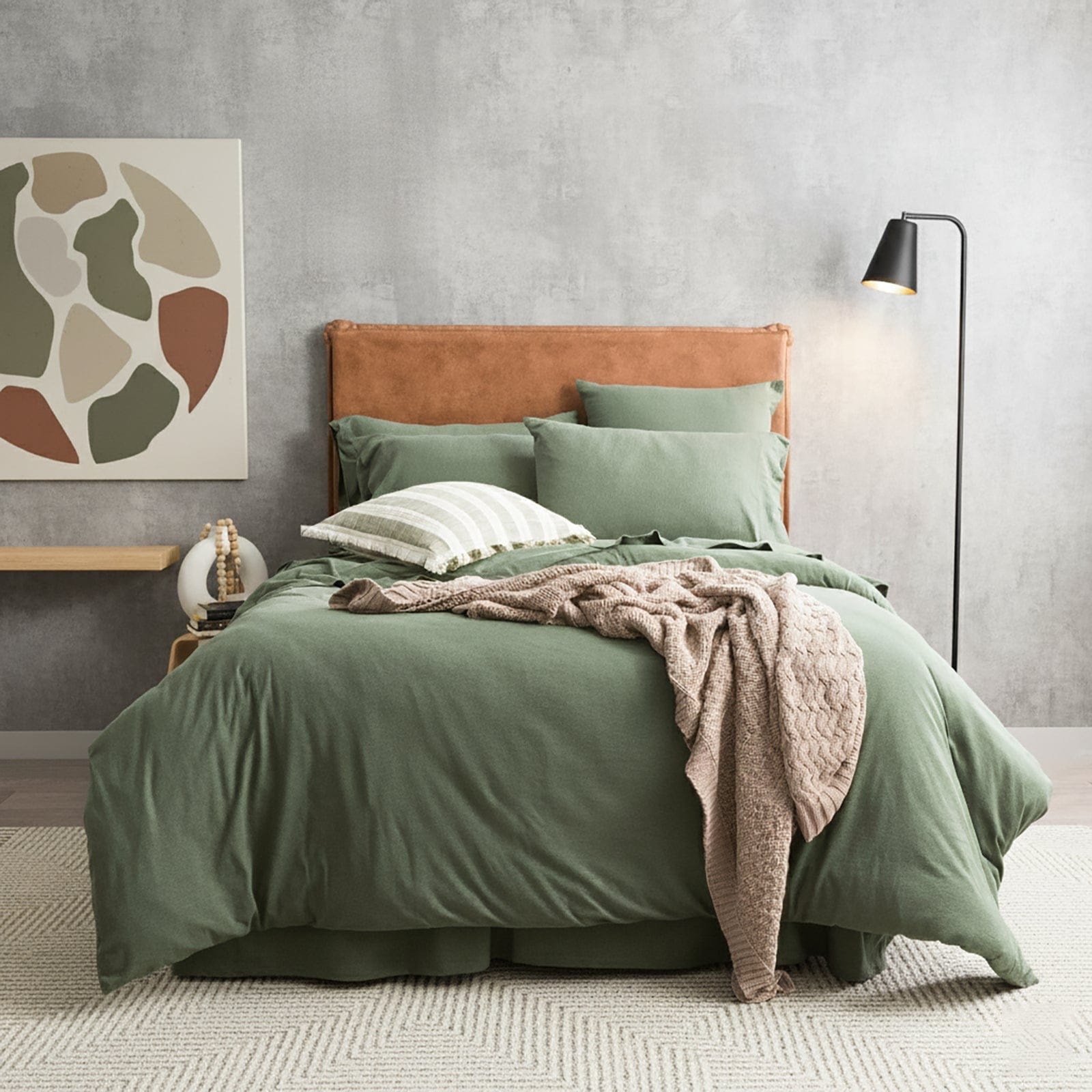 Renee Taylor Quilt Cover Comfort T’s Organic Cotton Melange Jersey Quilt Cover Set - Olive