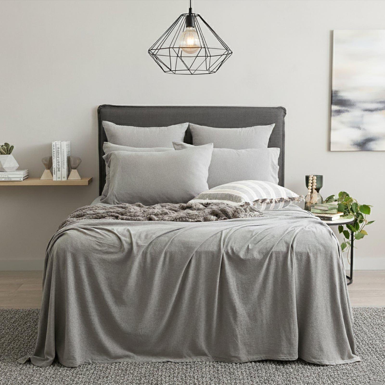 Renee Taylor Bed Sheets Comfort T’s Organic Cotton Melange Jersey Sheet Set - Charcoal
