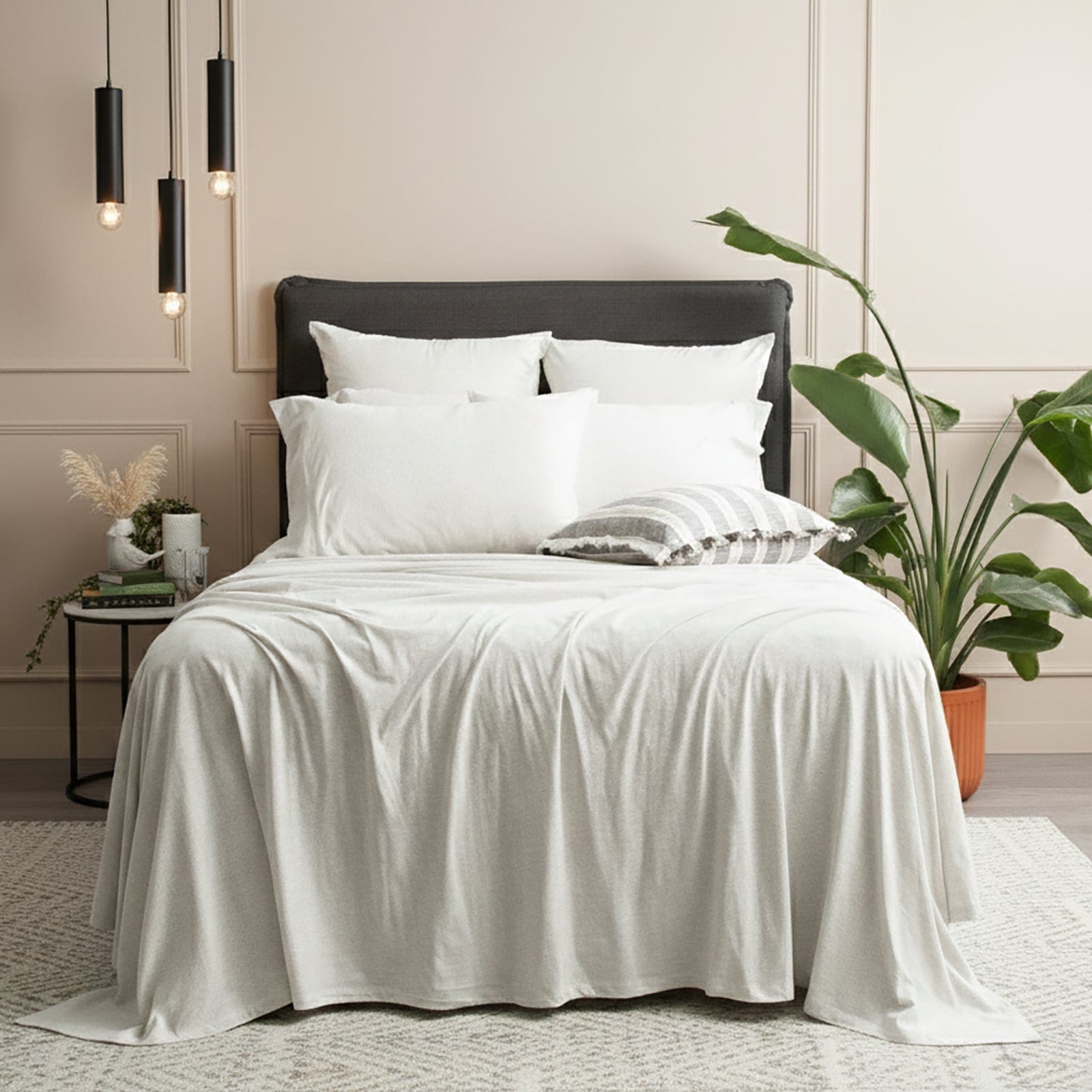 Renee Taylor Bed Sheets Comfort T’s Organic Cotton Melange Jersey Sheet Set - Ecru