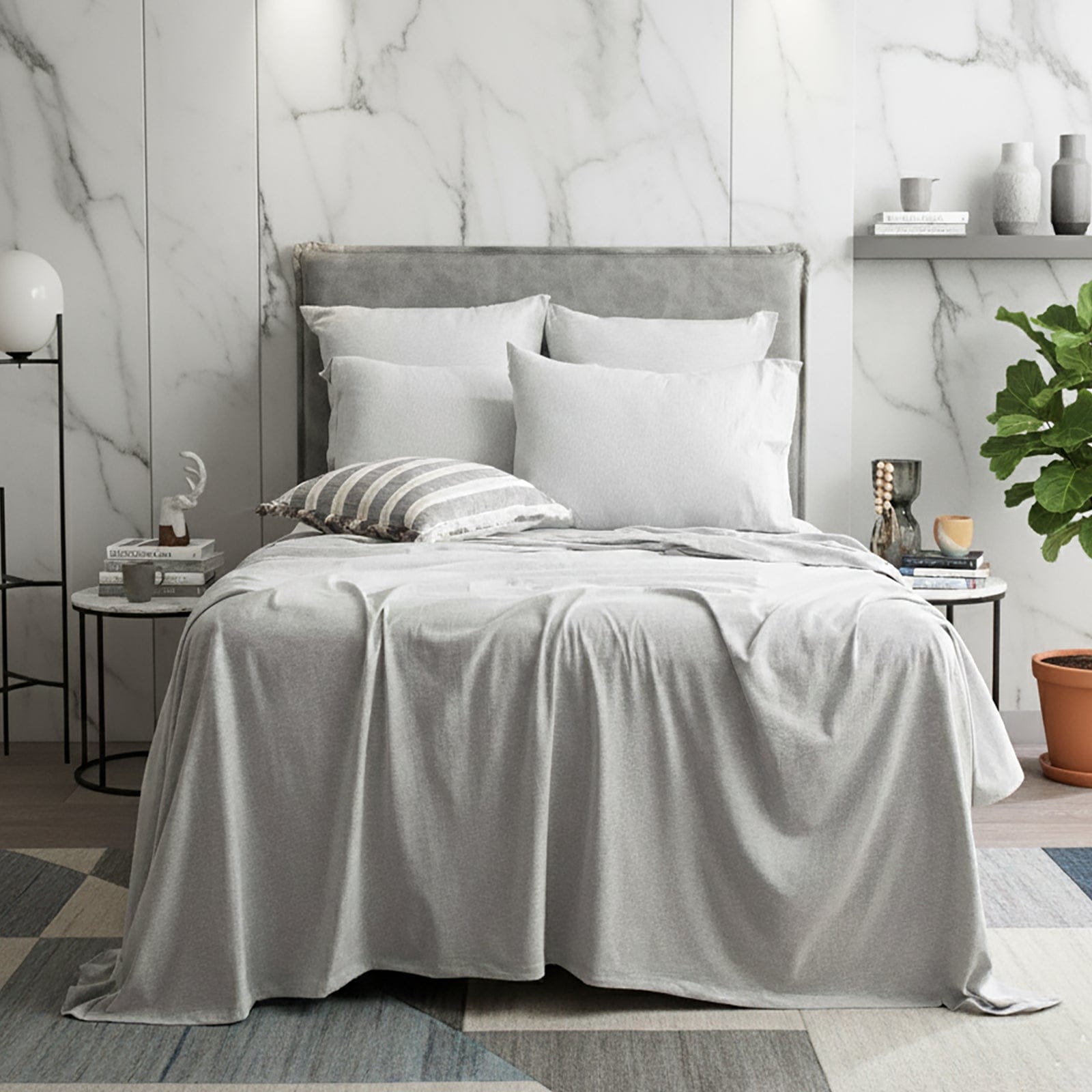 Renee Taylor Bed Sheets Comfort T’s Organic Cotton Melange Jersey Sheet Set - Grey Marle