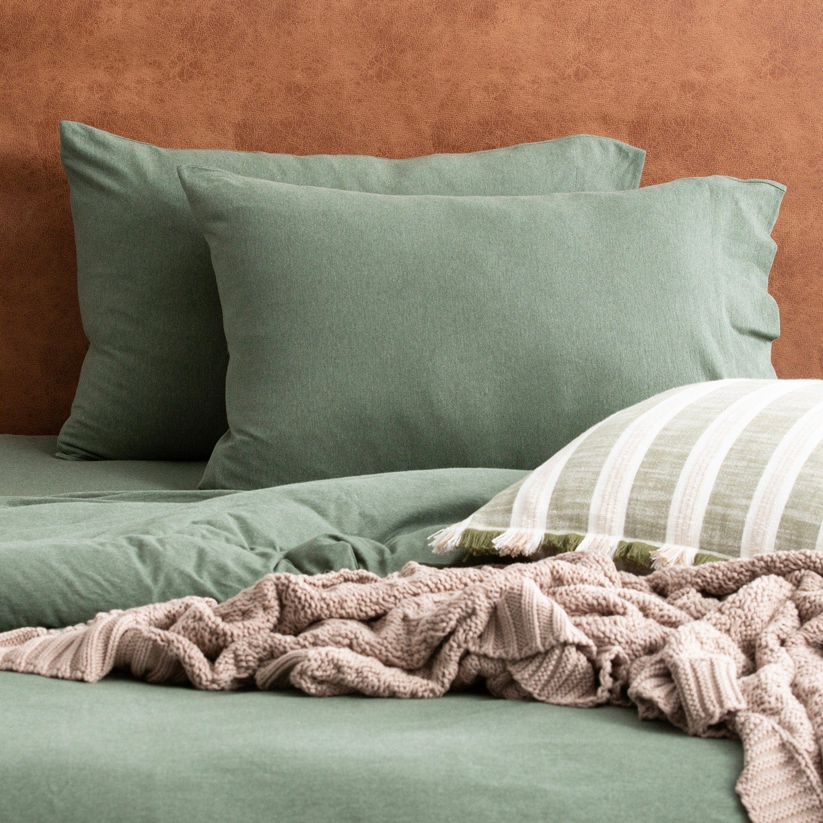 Renee Taylor Bed Sheets Comfort T’s Organic Cotton Melange Jersey Sheet Set - Olive