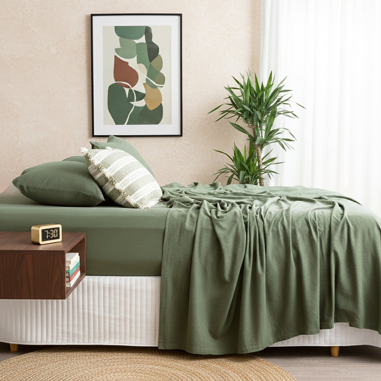Renee Taylor Bed Sheets Comfort T’s Organic Cotton Melange Jersey Sheet Set - Olive