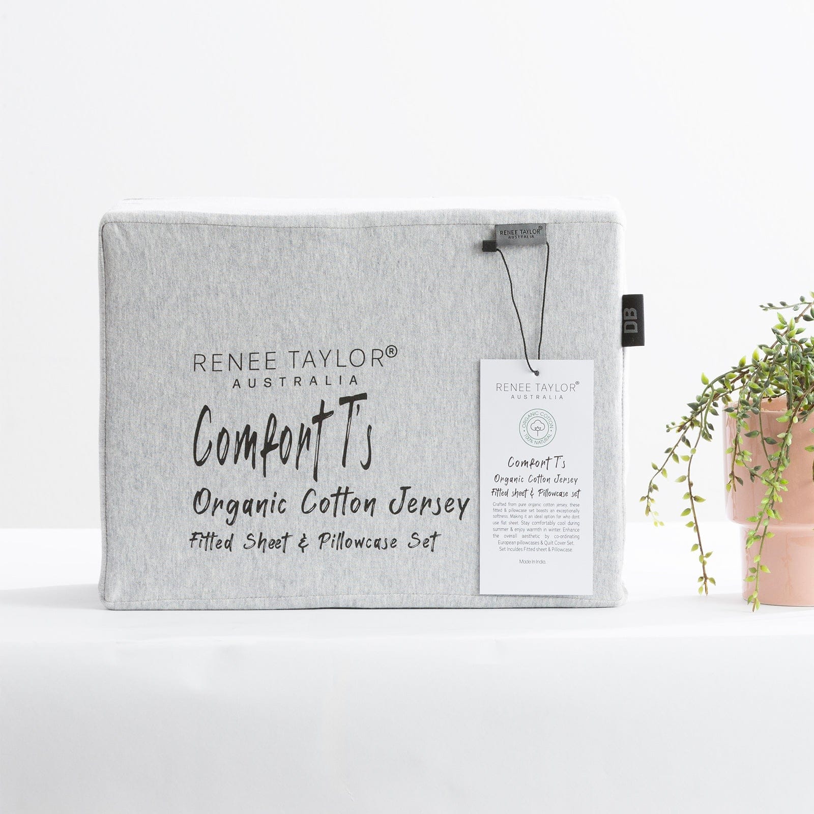 Renee Taylor Bed Sheets Comfort T’s Organic Melange Jersey Fitted & Pillowcase - No Flat Sheet