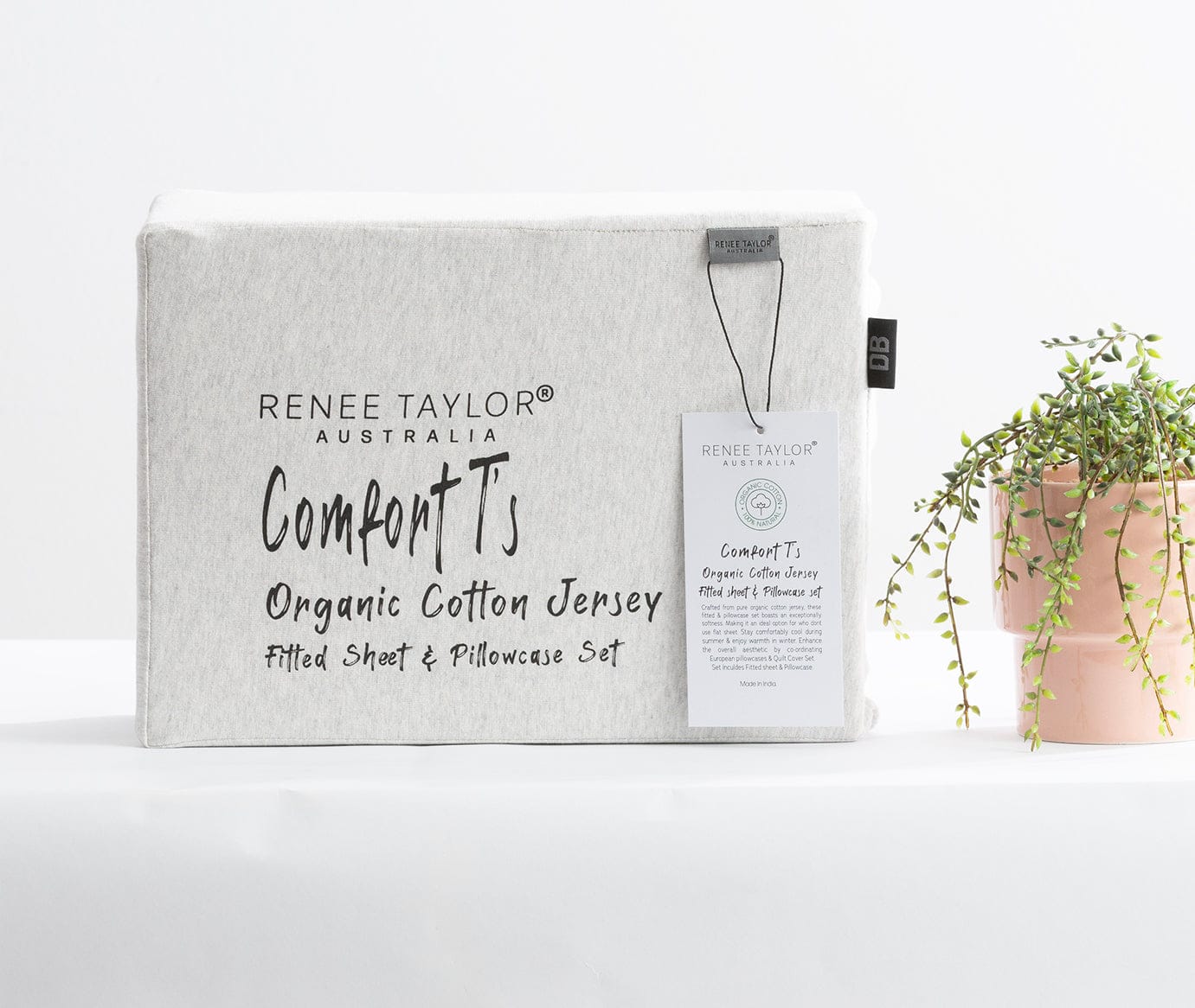 Renee Taylor Bed Sheets Comfort T’s Organic Melange Jersey Fitted & Pillowcase - No Flat Sheet - Ecru