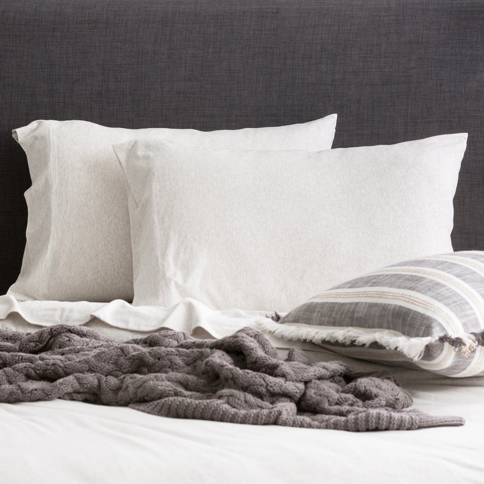 Renee Taylor Bed Sheets Comfort T’s Organic Melange Jersey Fitted & Pillowcase - No Flat Sheet - Ecru