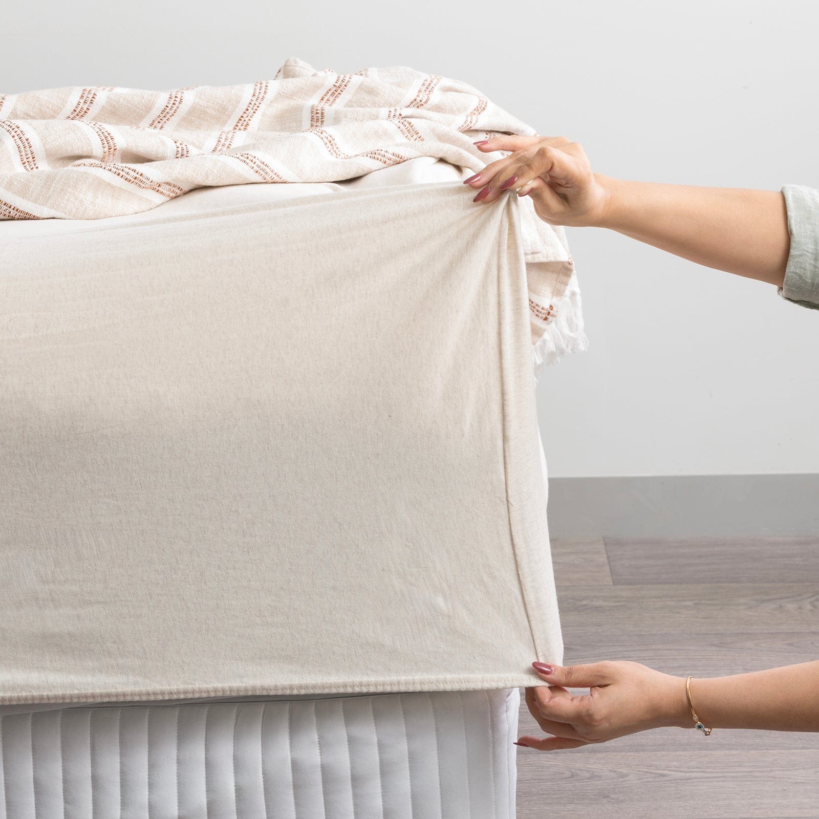 Renee Taylor Bed Sheets Comfort T’s Organic Melange Jersey Fitted & Pillowcase - No Flat Sheet - Oatmeal