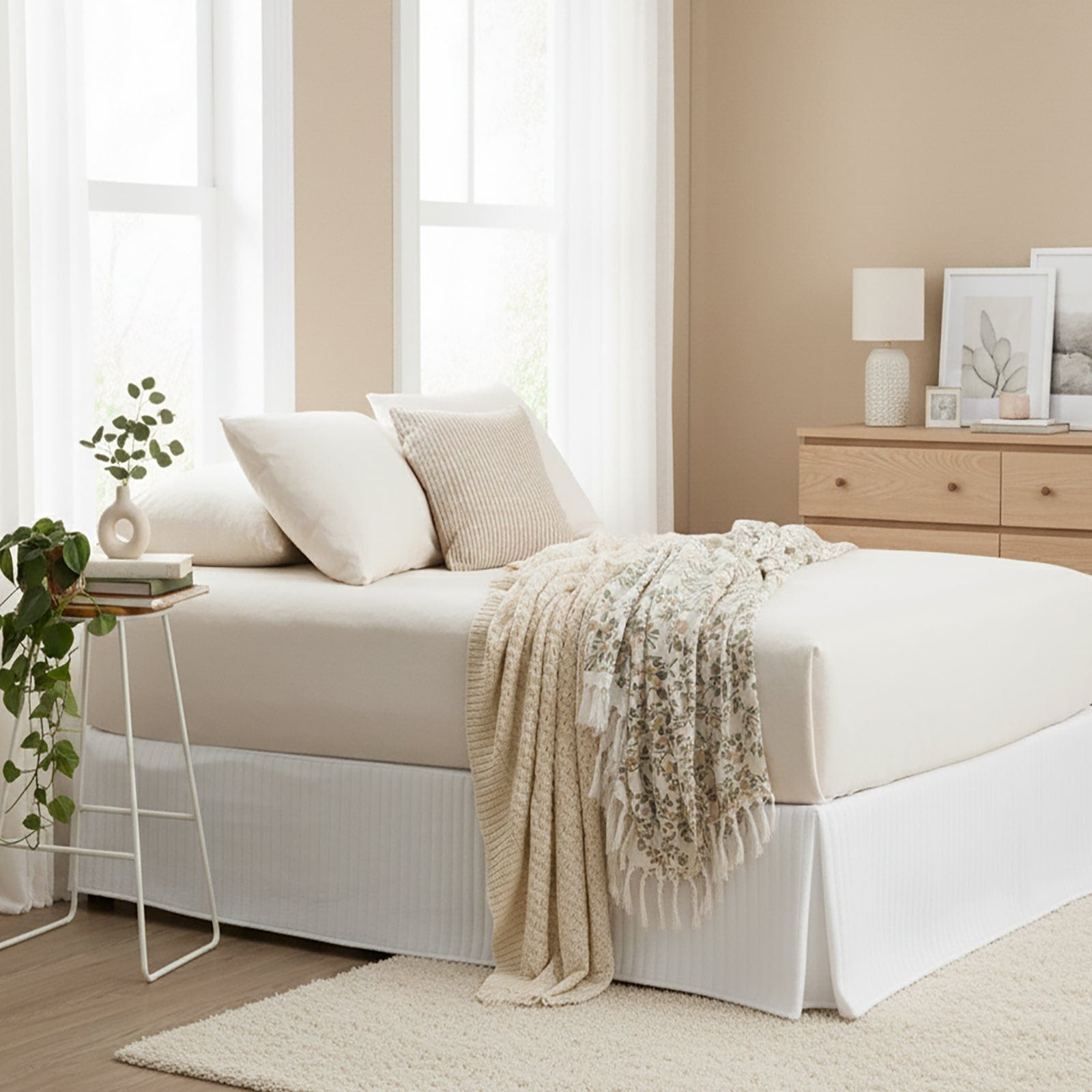 Renee Taylor Bed Sheets Comfort T’s Organic Melange Jersey Fitted & Pillowcase - No Flat Sheet - Oatmeal