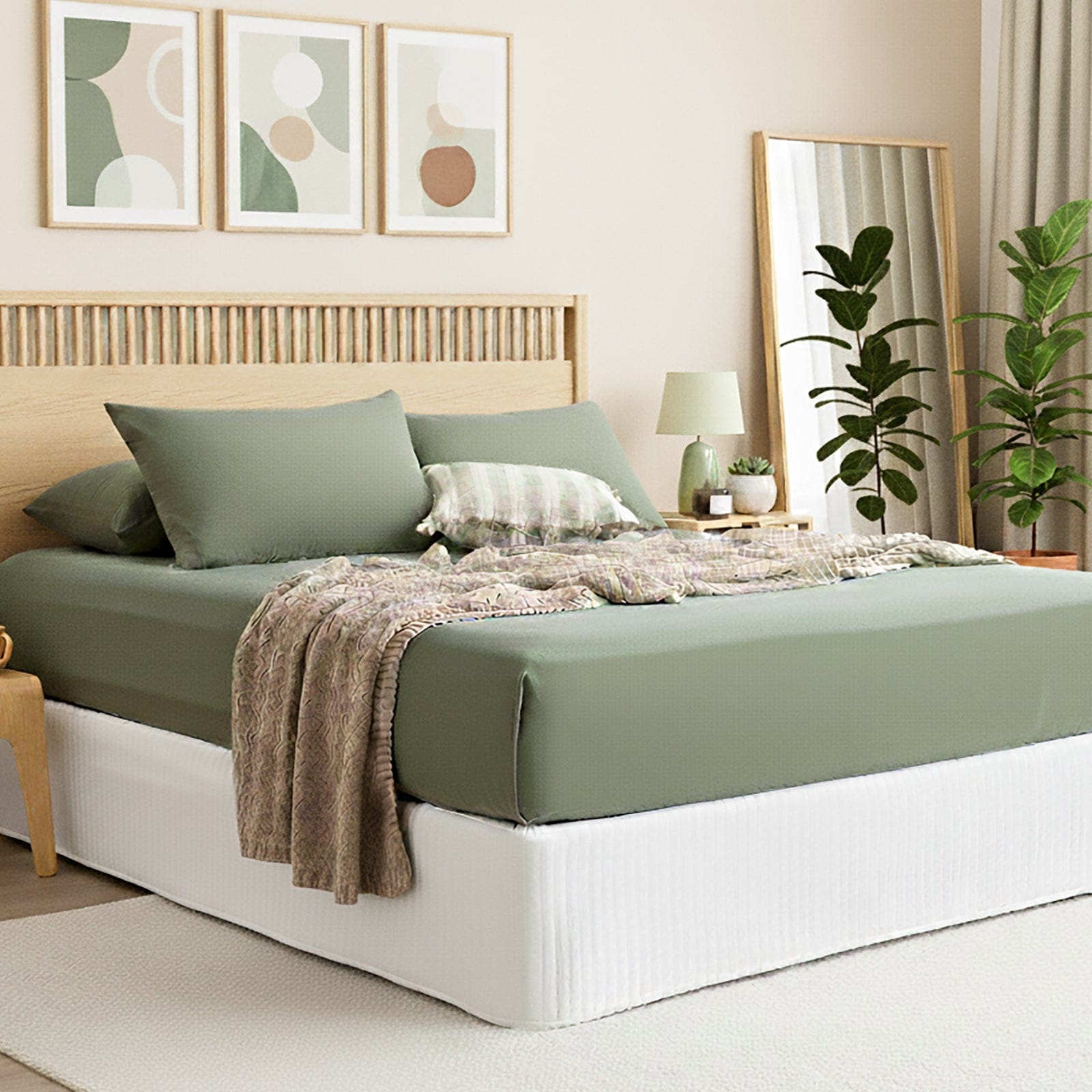 Renee Taylor Bed Sheets Comfort T’s Organic Melange Jersey Fitted & Pillowcase - No Flat Sheet - Olive