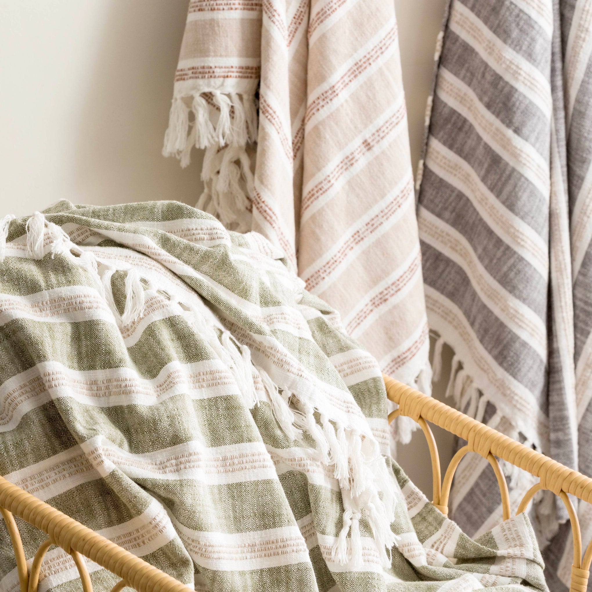 Renee Taylor Blanket Como Stone Washed Yarn-Dyed Stripe Throw 130 x 170 cms Juniper