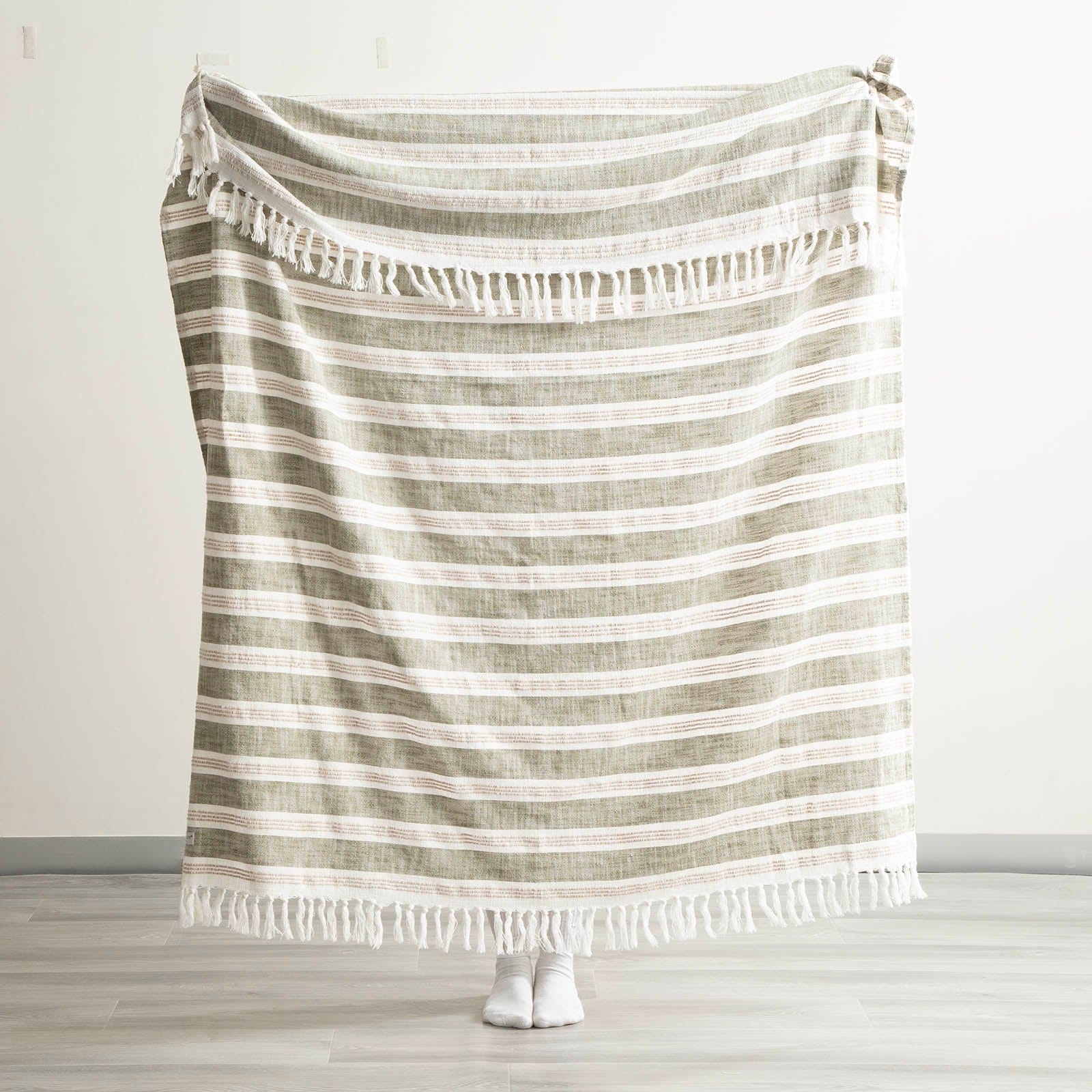 Renee Taylor Blanket Como Stone Washed Yarn-Dyed Stripe Throw 130 x 170 cms Juniper