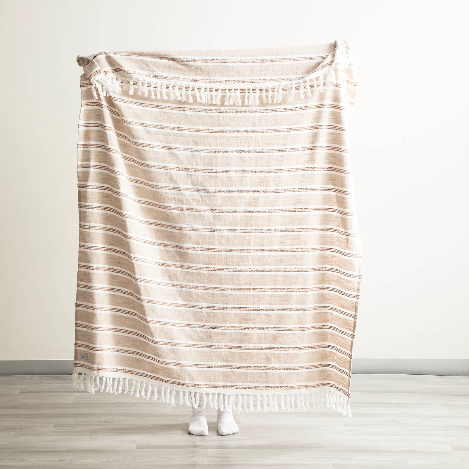 Renee Taylor Blanket Como Stone Washed Yarn-Dyed Stripe Throw 130 x 170 cms Natural