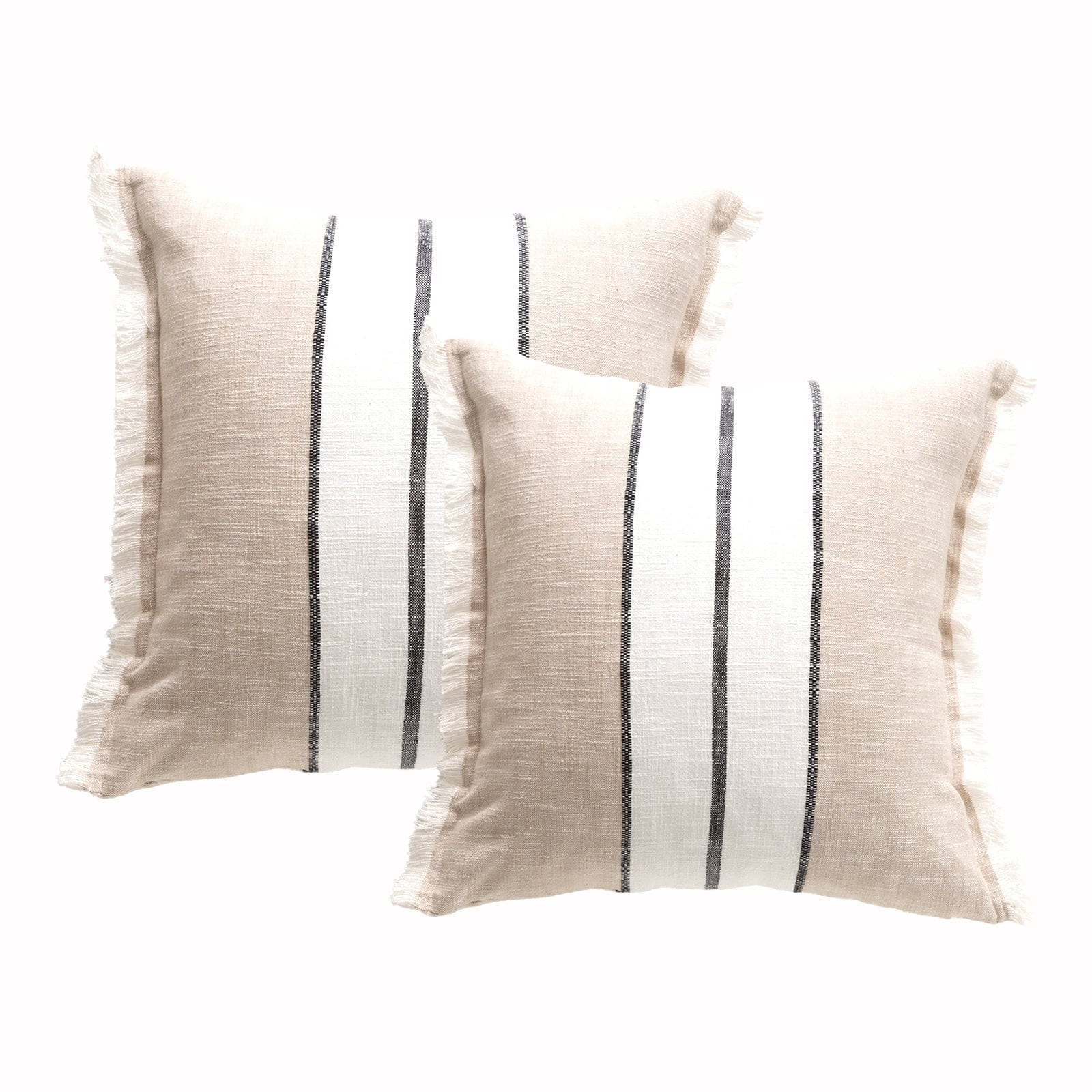 Renee Taylor Cushion Darcy Stripe Stone washed Yarn-dyed Cushion Twin Pack 50 x 50 Cms Feather Filled Midnight