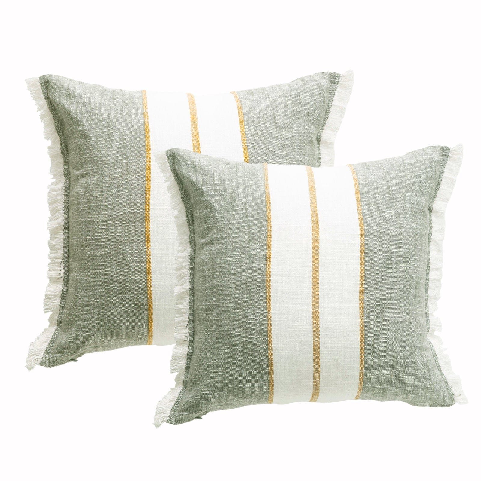 Renee Taylor Cushion Darcy Stripe Stone washed Yarn-dyed Cushion Twin Pack 50 x 50 Cms Feather Filled Sage