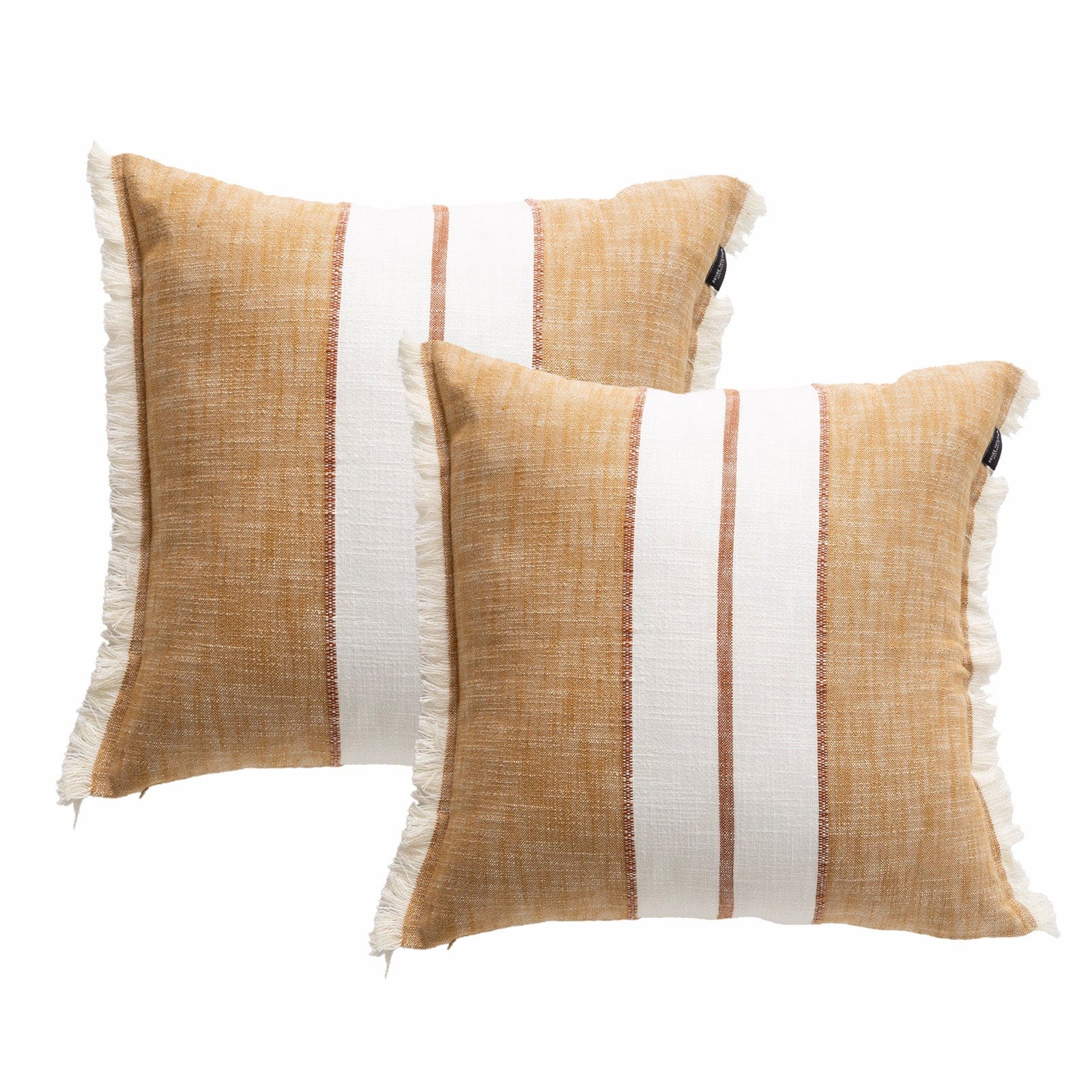 Renee Taylor Cushion Darcy Stripe Stone washed Yarn-dyed Cushion Twin Pack 50 x 50 Cms Feather Filled Tan