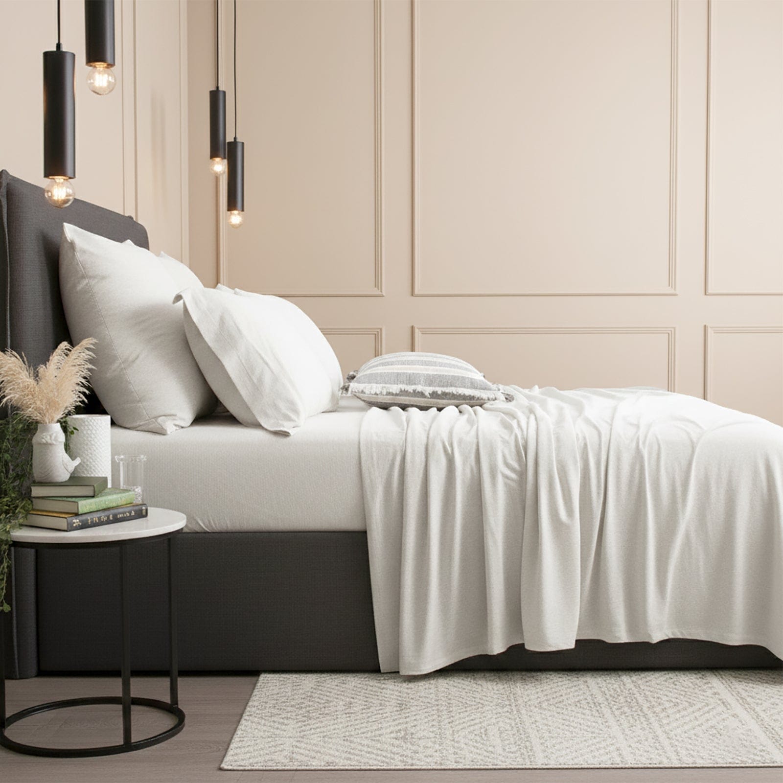 Renee Taylor Bed Sheets Ecru / Single | Comfort T’s Organic Cotton Melange Jersey Sheet Set