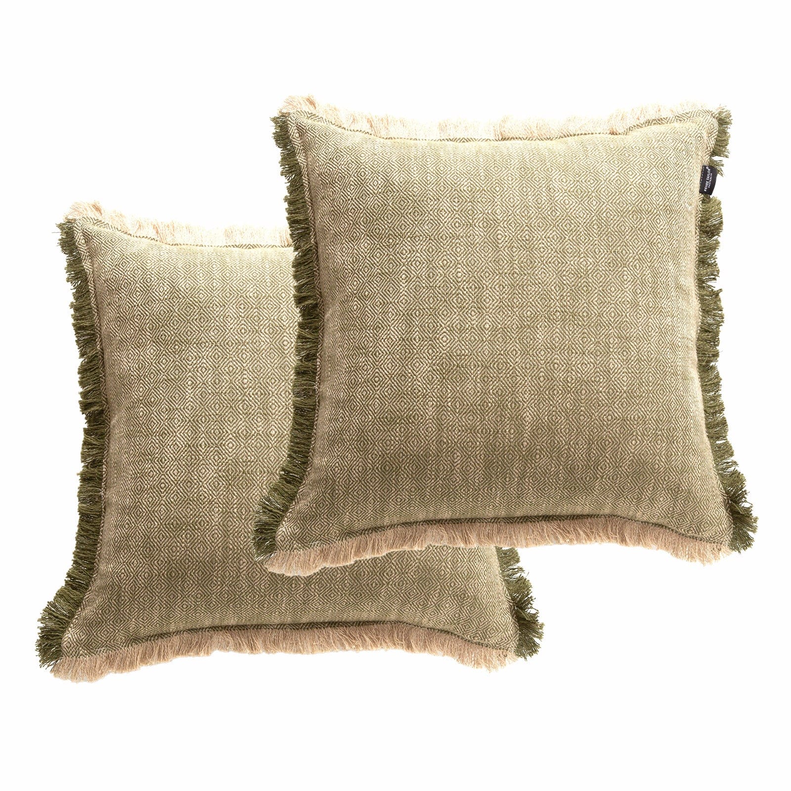 Renee Taylor Cushion Franco Stone Washed Yarn-Dyed Cushion Twin Pack 50 x 50 Cms Feather Filled Olive