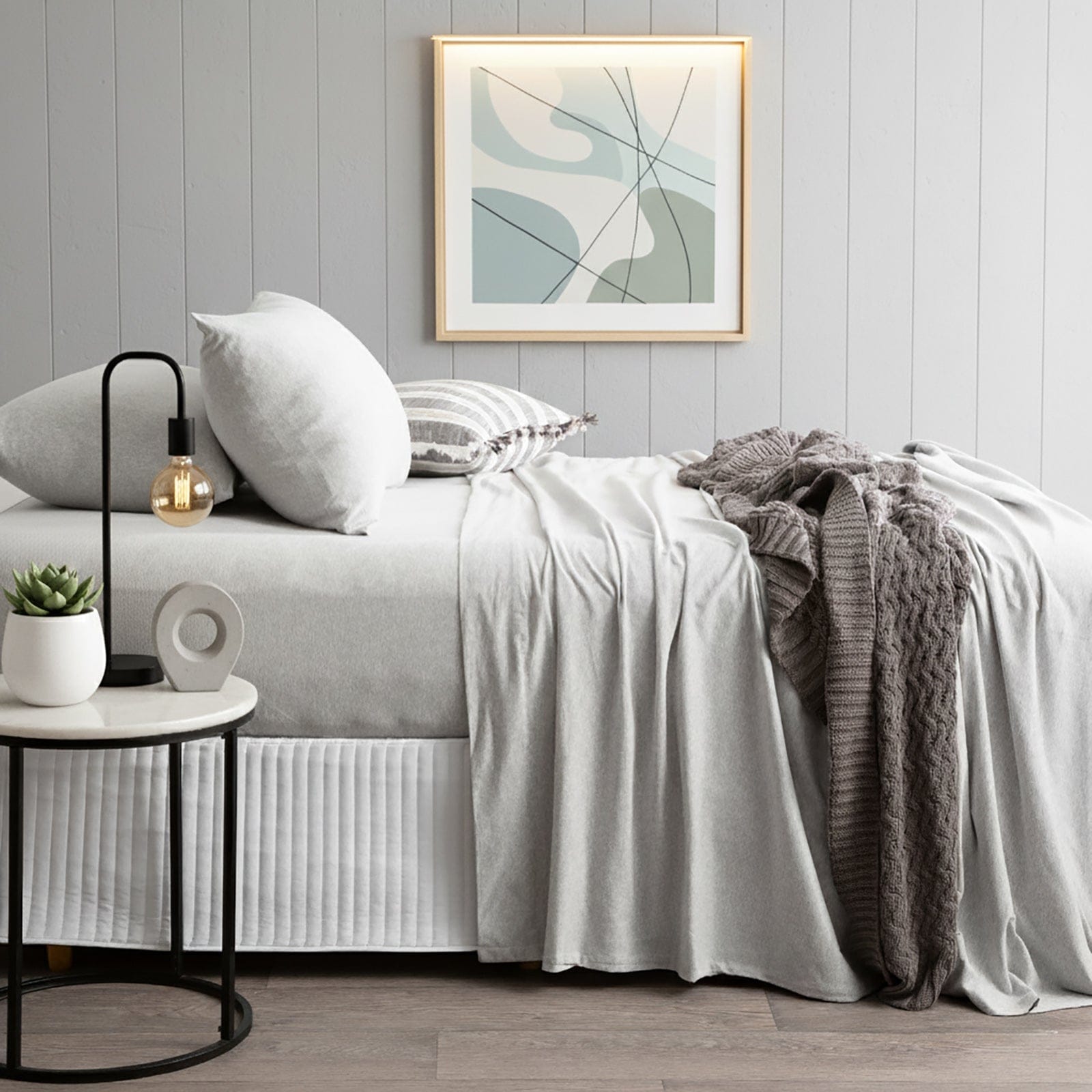 Renee Taylor Bed Sheets Grey Marle / Single | Comfort T’s Organic Cotton Melange Jersey Sheet Set