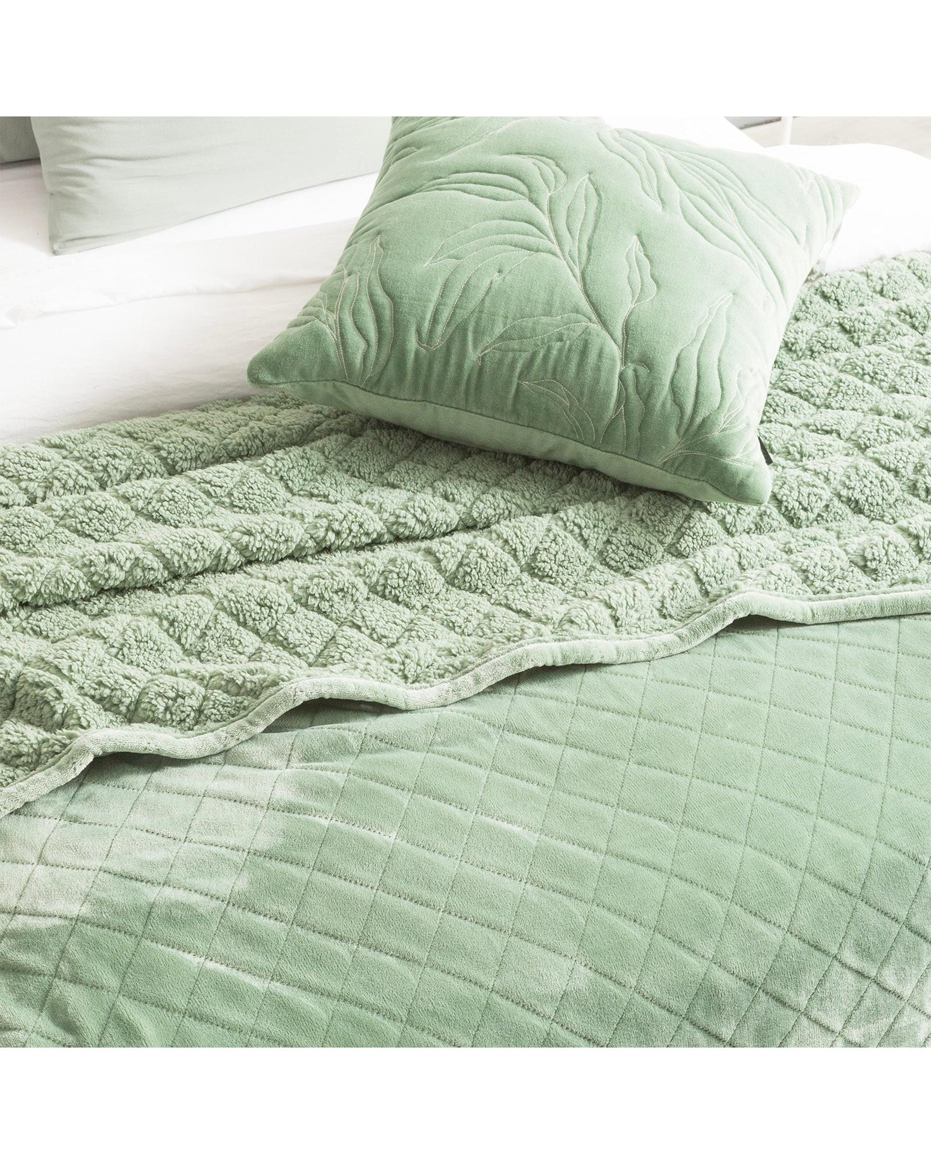 Renee Taylor Blanket Heston 480 GSM Ultra Soft Velvet Sherpa Blanket - EUCALYPTUS