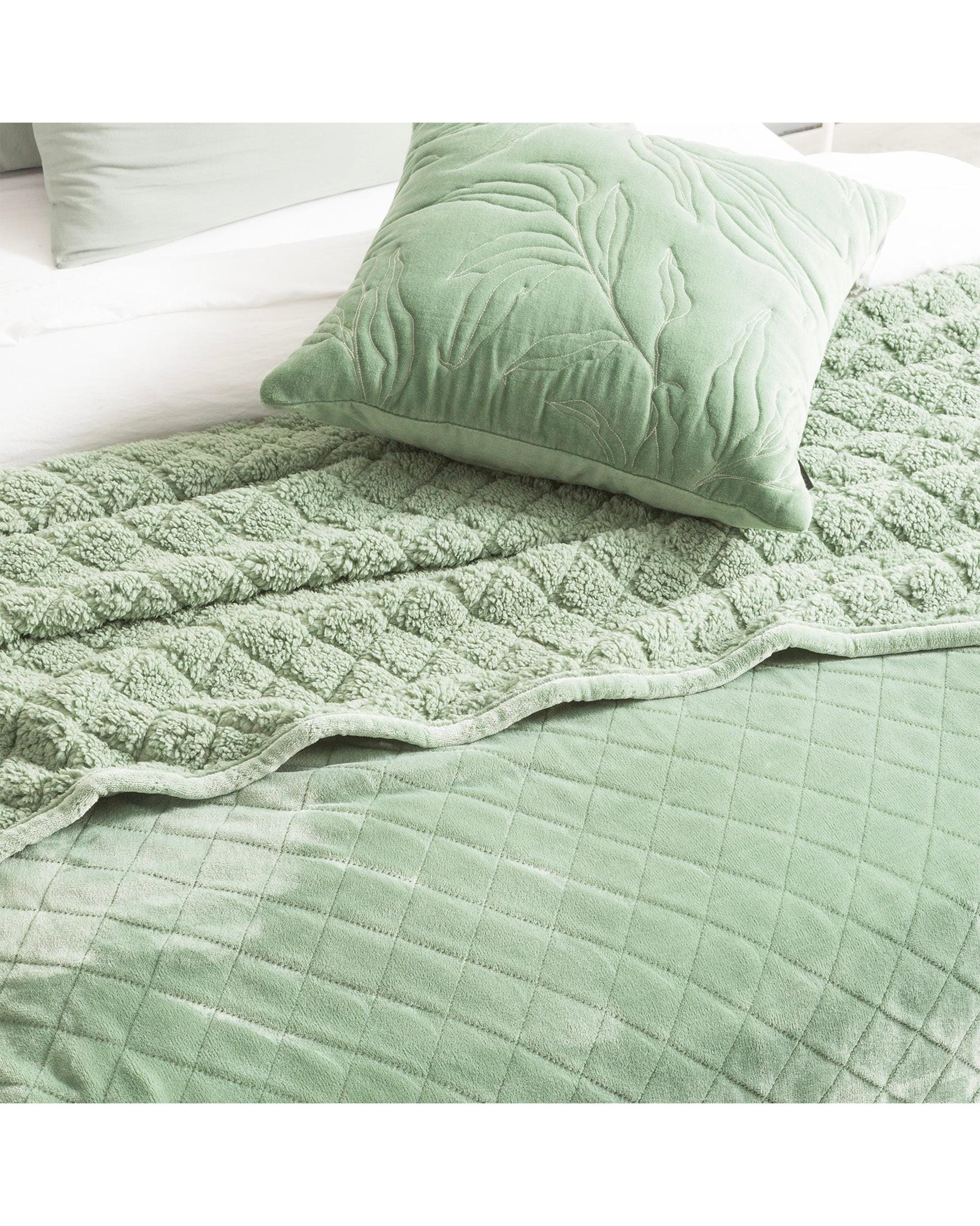 Renee Taylor Blanket Heston 480 GSM Ultra Soft Velvet Sherpa Blanket - EUCALYPTUS