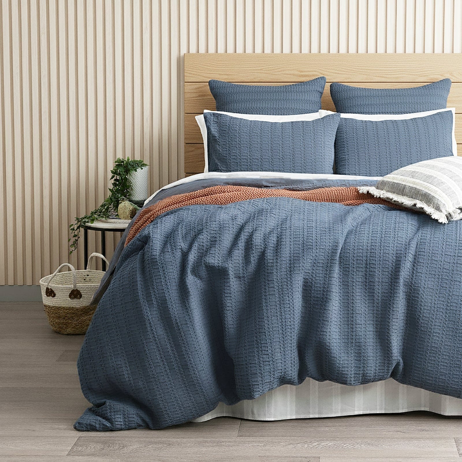 Renee Taylor Bed Sheets Ink / Double Cloud Linen Celeste Seersucker Cotton Waffle Quilt Cover Set