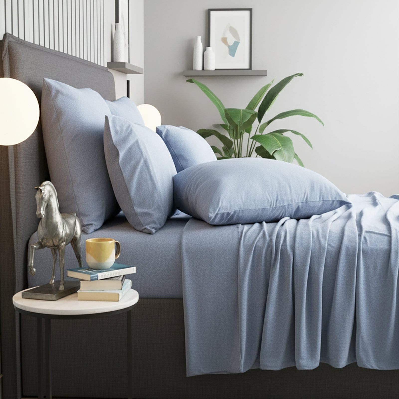 Renee Taylor Bed Sheets Ink / Single | Comfort T’s Organic Cotton Melange Jersey Sheet Set