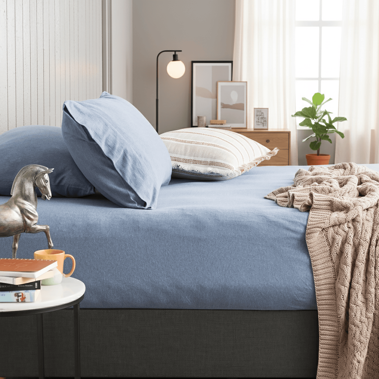 Renee Taylor Bed Sheets Ink / Single Comfort T’s Organic Melange Jersey Fitted & Pillowcase - No Flat Sheet