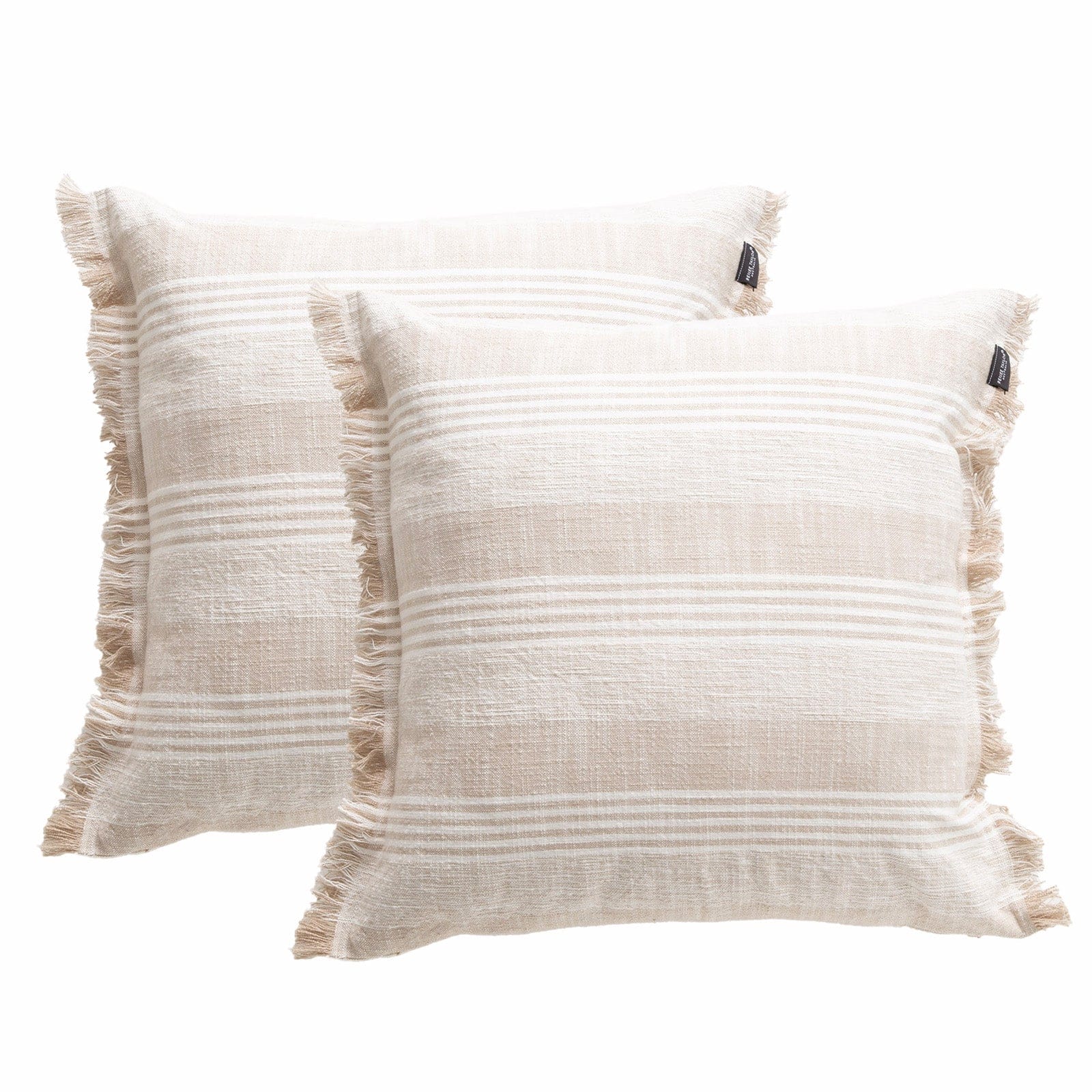 Renee Taylor Cushion Kent Stripe Stone washed Yarn-dyed Cushion Twin Pack 50 x 50 Cms Feather Filled Natural