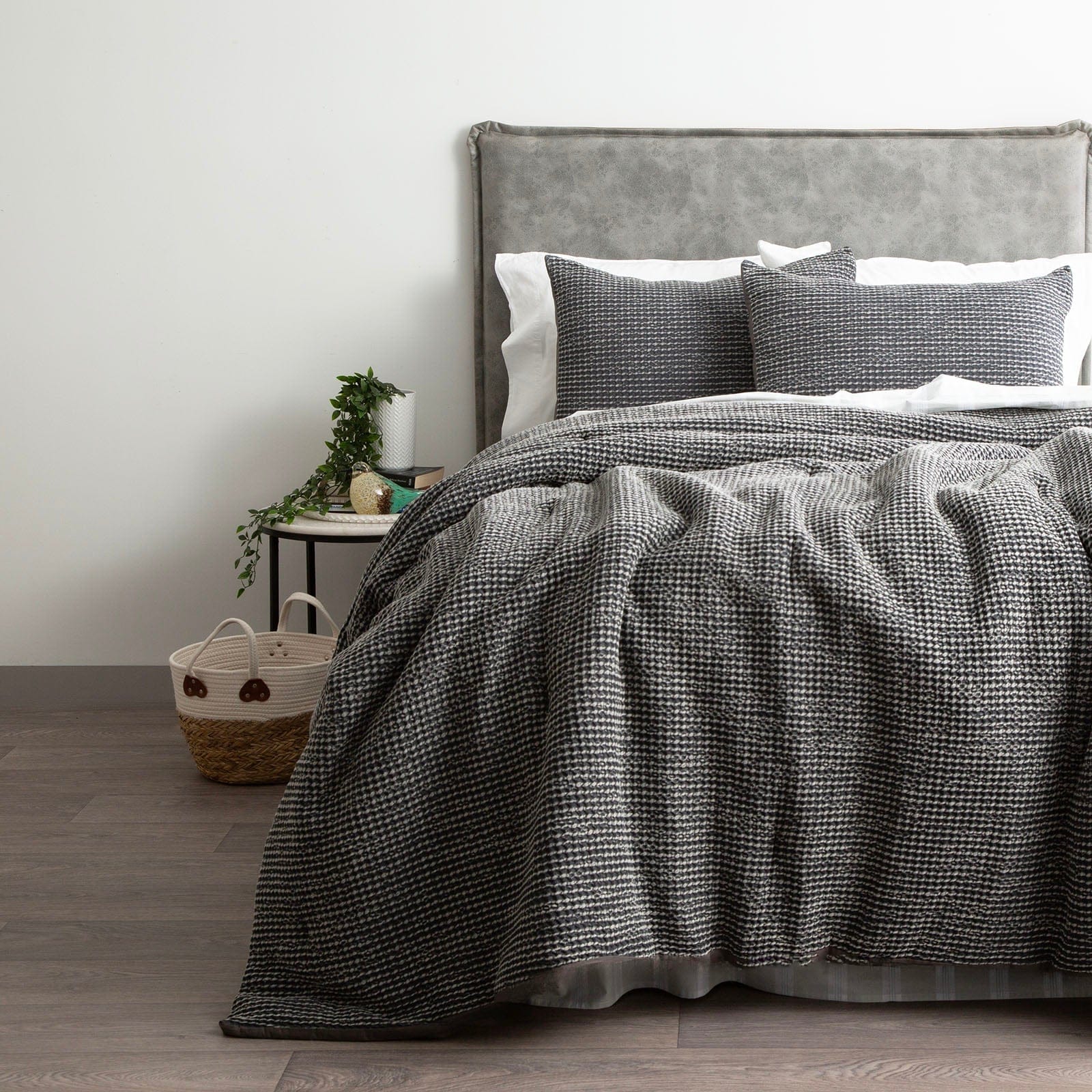 Renee Taylor Bed Sheets Magnet / Double/Queen Cloud Linen Boronia Stone Washed Cotton Waffle Comforter Set