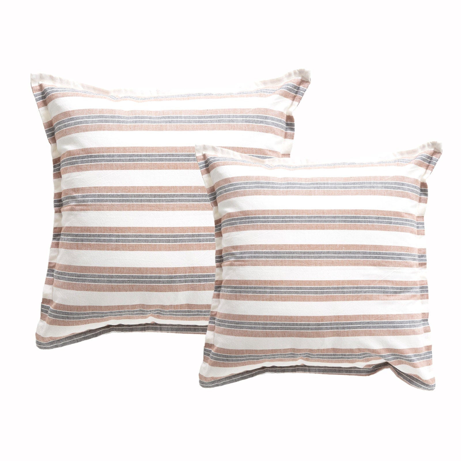 Renee Taylor Cushion Marina Stripe Stone washed Yarn-dyed Cushion Twin Pack 50 x 50 Cms Feather Filled Clay