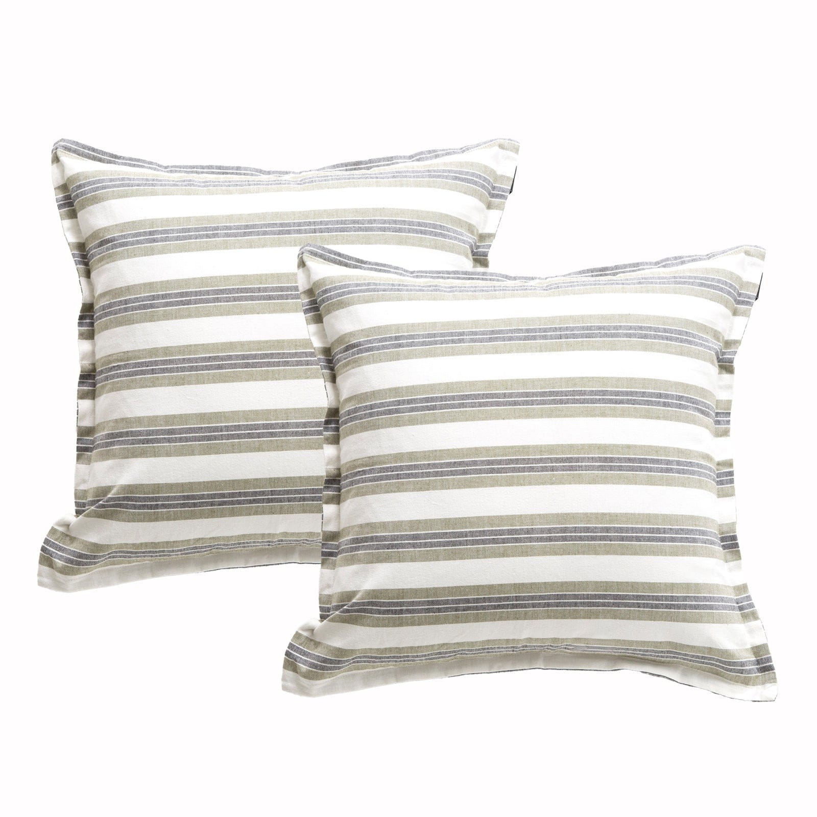Renee Taylor Cushion Marina Stripe Stone washed Yarn-dyed Cushion Twin Pack 50 x 50 Cms Feather Filled Moss