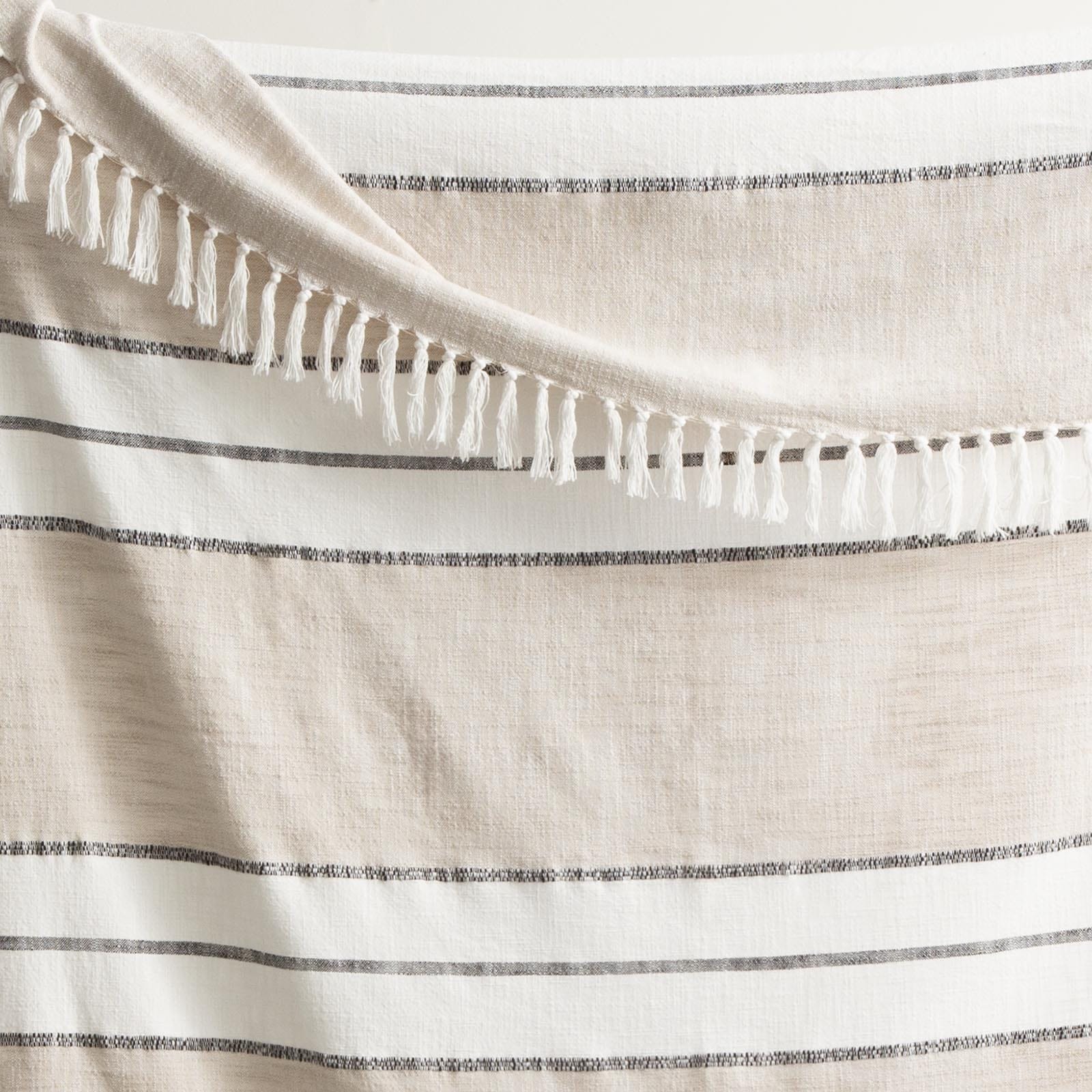 Renee Taylor Blanket Modena Stripe Stone Washed Yarn-Dyed Throw 130 x 170 cms Midnight