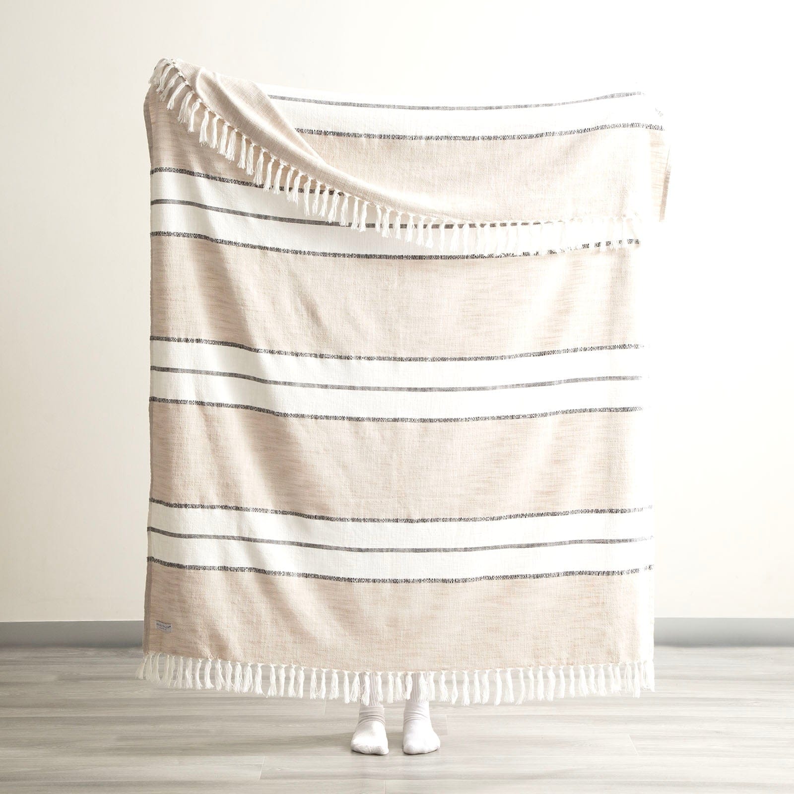 Renee Taylor Blanket Modena Stripe Stone Washed Yarn-Dyed Throw 130 x 170 cms Midnight