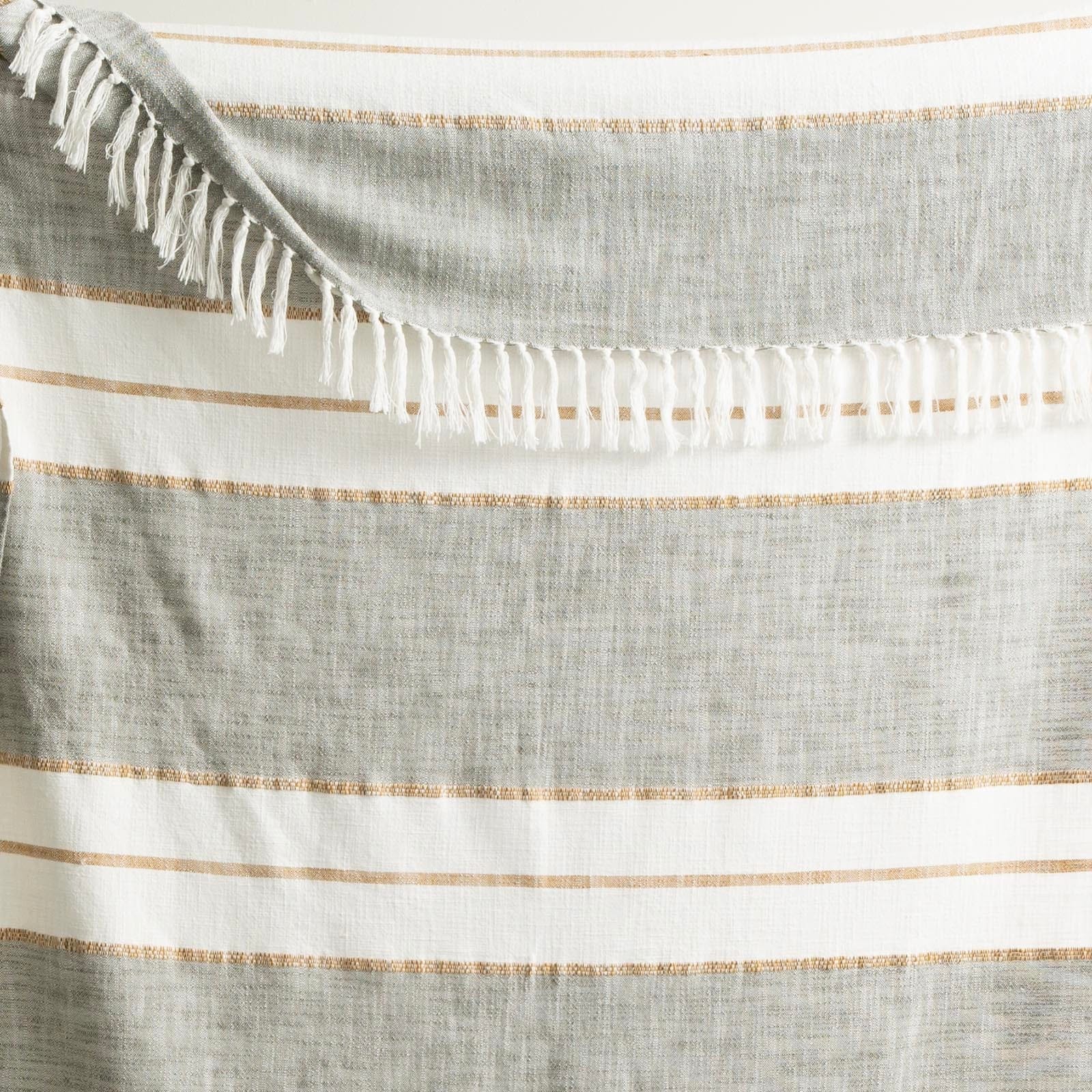 Renee Taylor Blanket Modena Stripe Stone Washed Yarn-Dyed Throw 130 x 170 cms Sage