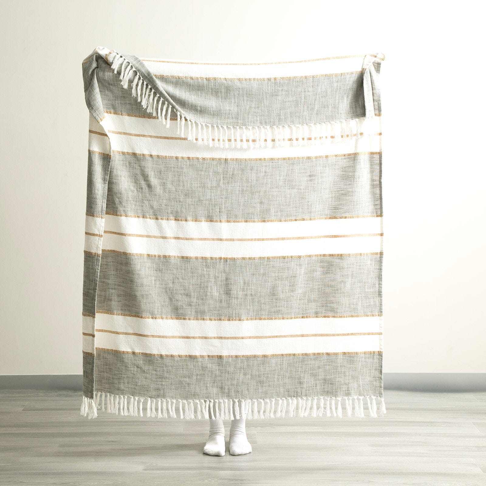 Renee Taylor Blanket Modena Stripe Stone Washed Yarn-Dyed Throw 130 x 170 cms Sage