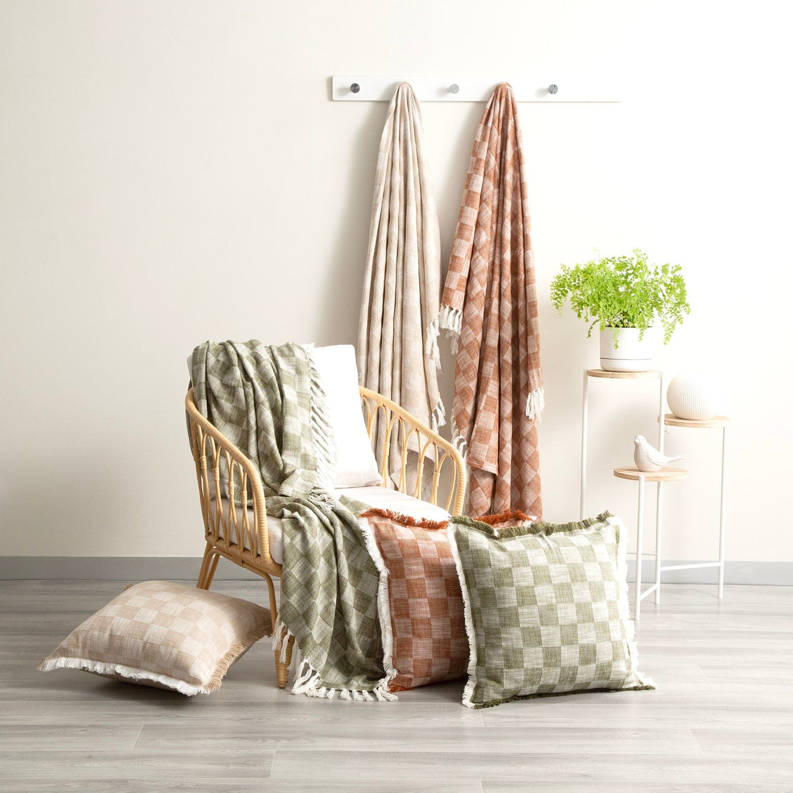 Renee Taylor Blanket Nevis Checkered Stone Washed Yarn-Dyed Throw 130 x 170 cms Jade