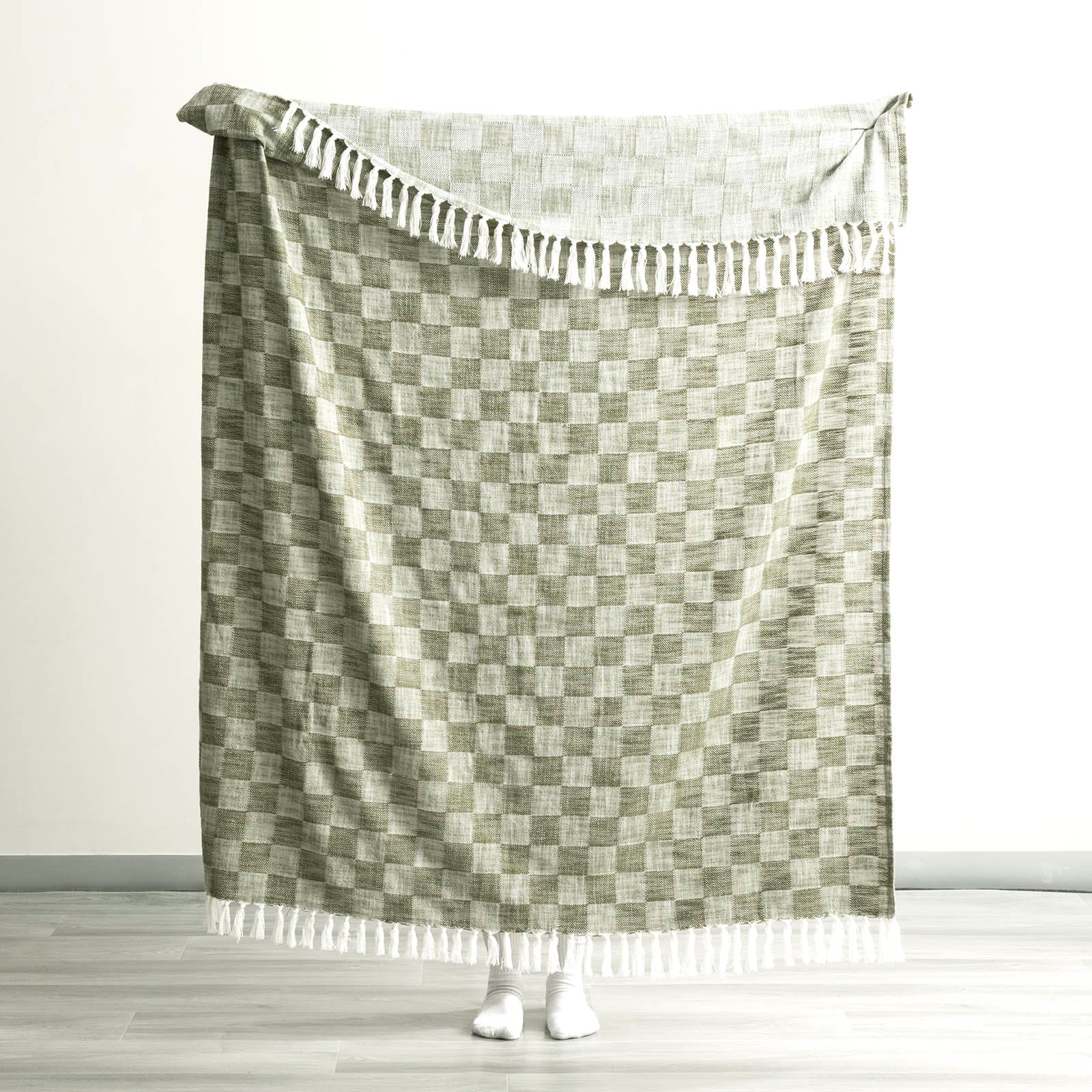 Renee Taylor Blanket Nevis Checkered Stone Washed Yarn-Dyed Throw 130 x 170 cms Jade