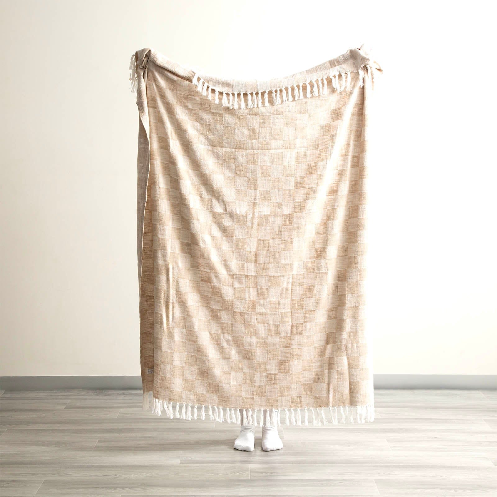 Renee Taylor Blanket Nevis Checkered Stone Washed Yarn-Dyed Throw 130 x 170 cms Nude