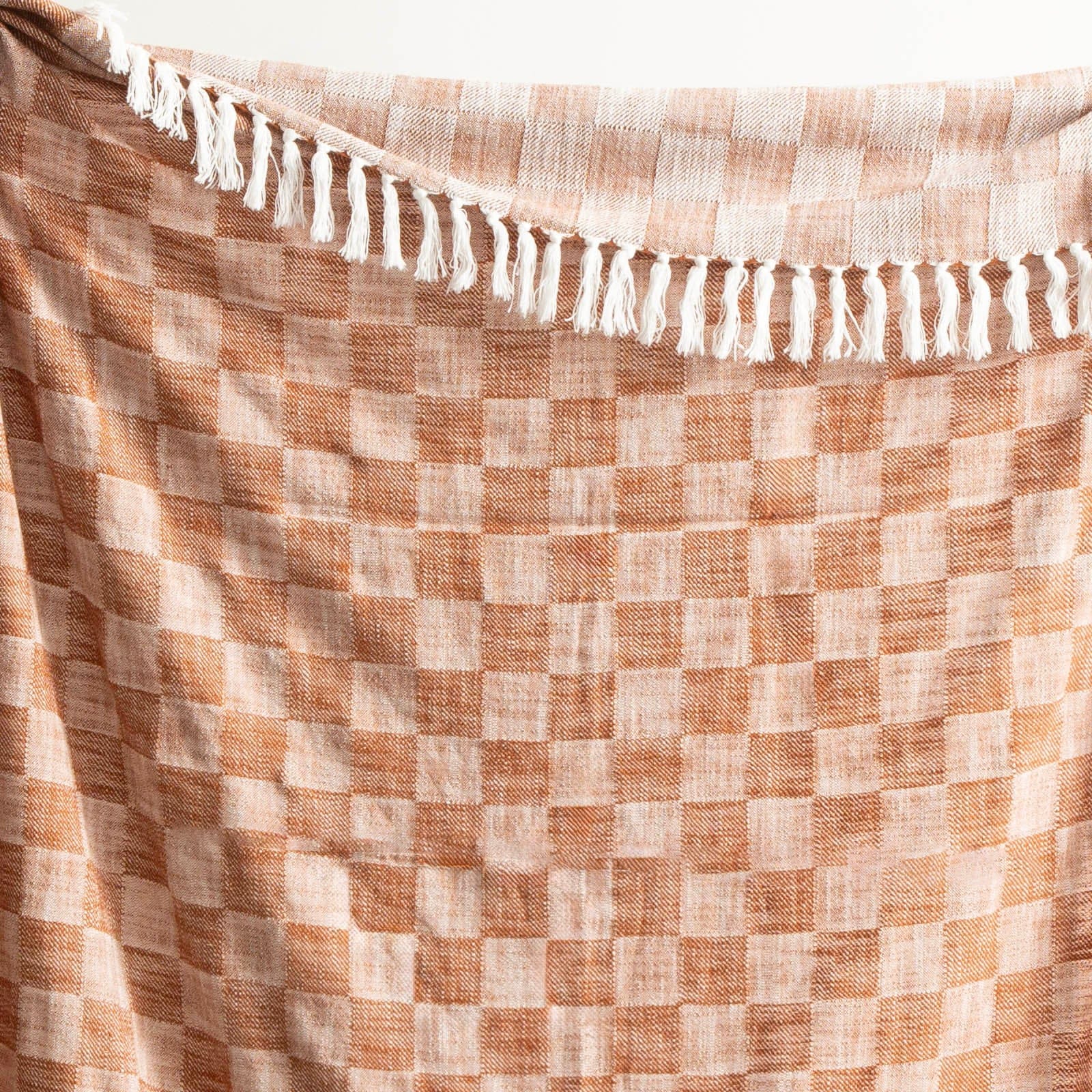 Renee Taylor Blanket Nevis Checkered Stone Washed Yarn-Dyed Throw 130 x 170 cms Terracotta
