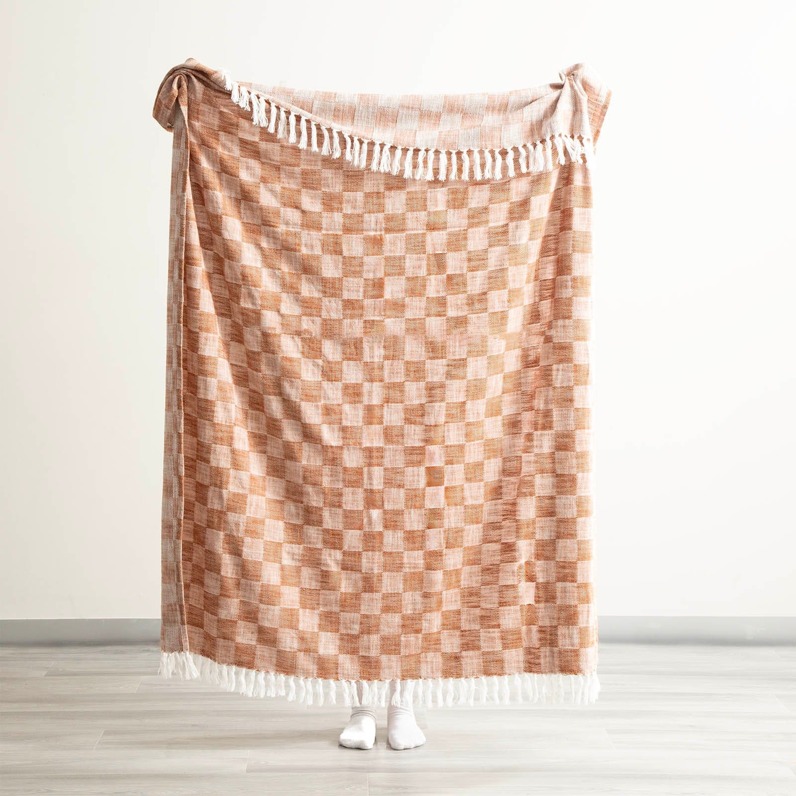 Renee Taylor Blanket Nevis Checkered Stone Washed Yarn-Dyed Throw 130 x 170 cms Terracotta