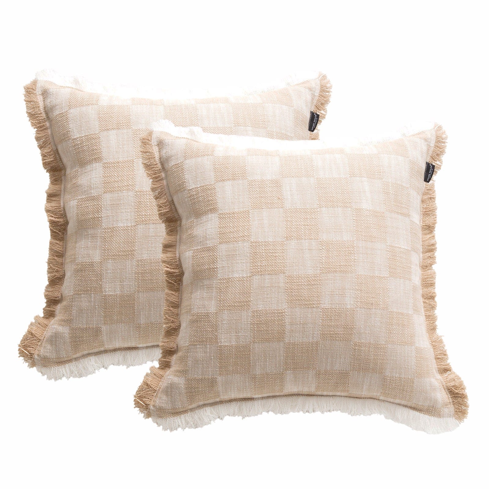 Renee Taylor Cushion Noah Checkered Stone washed Yarn-dyed Cushion Twin Pack 50 x 50 Cms Polyester Filled Nude