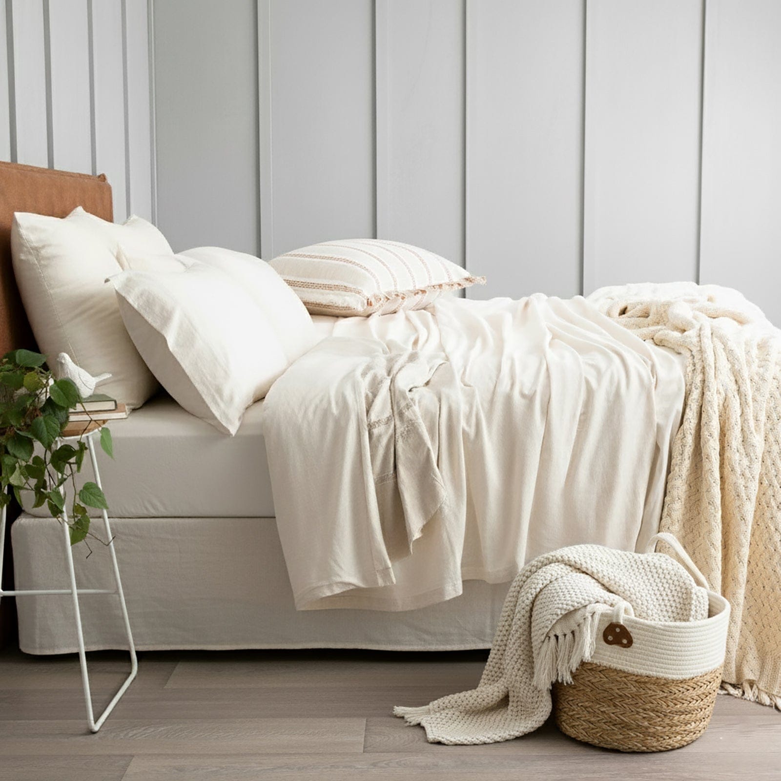 Renee Taylor Bed Sheets Oatmeal / Single | Comfort T’s Organic Cotton Melange Jersey Sheet Set