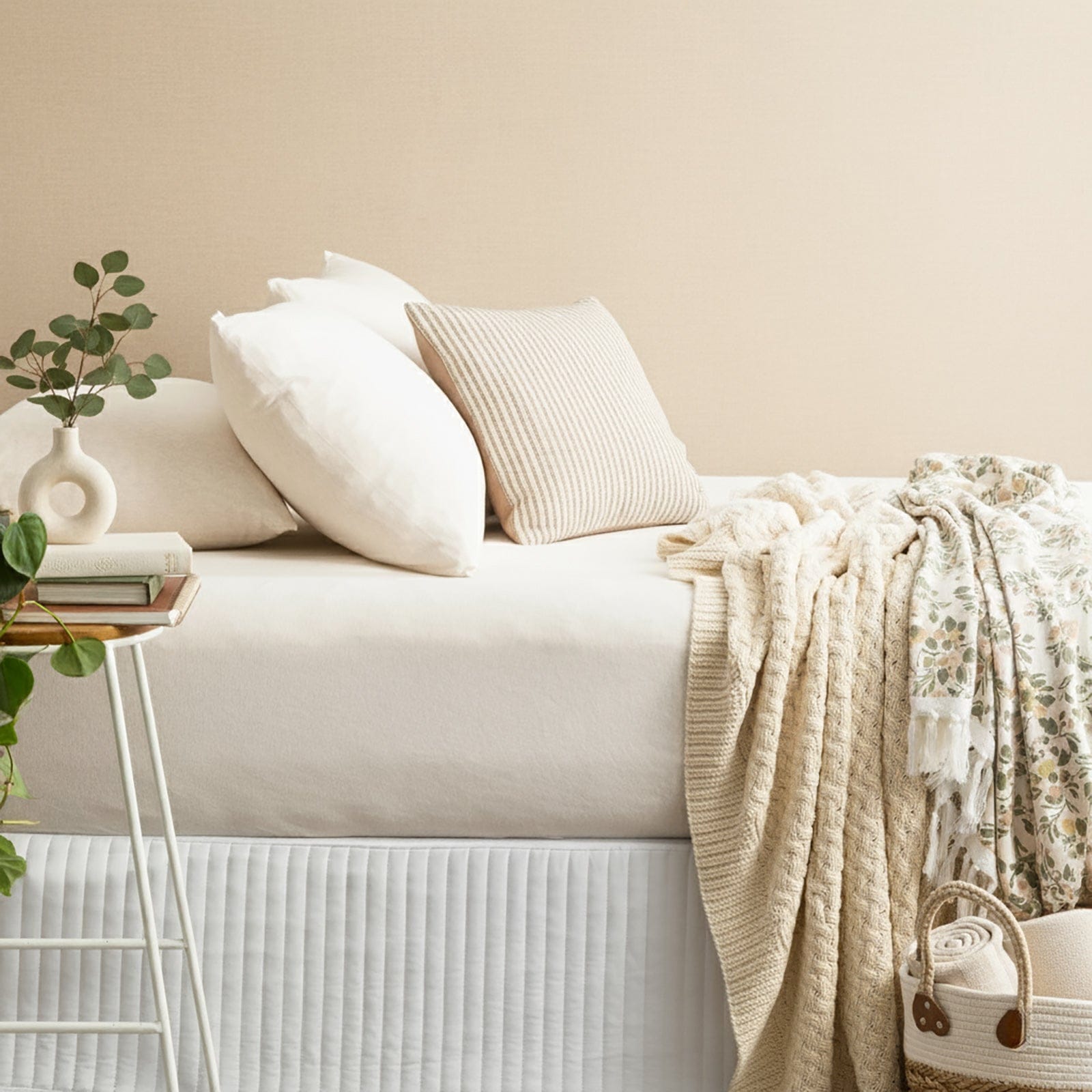 Renee Taylor Bed Sheets Oatmeal / Single Comfort T’s Organic Melange Jersey Fitted & Pillowcase - No Flat Sheet