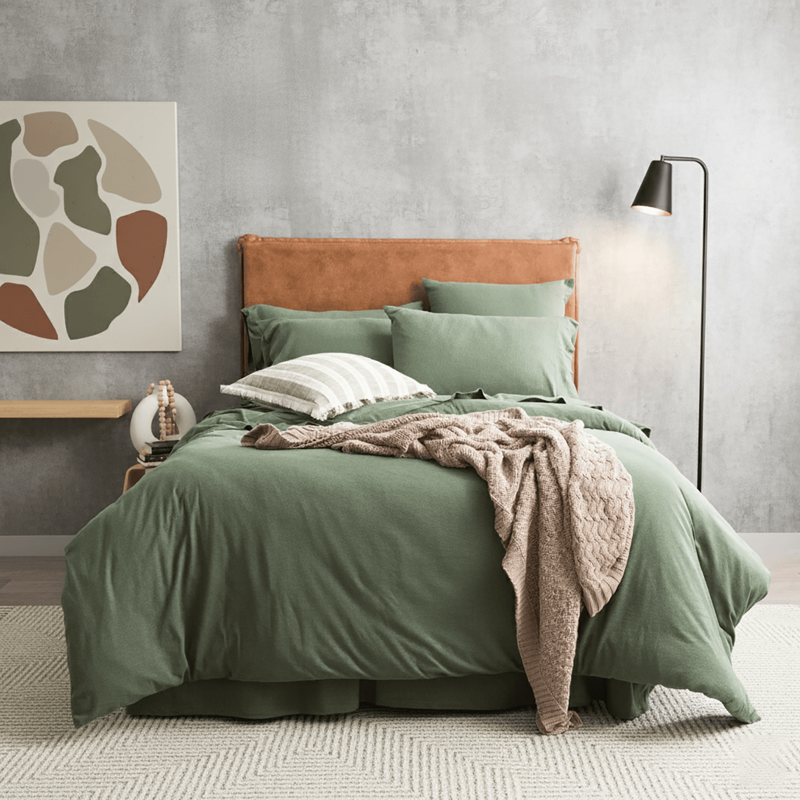Renee Taylor Quilt Cover Olive / Single | Comfort T’s Organic Cotton Melange Jersey Quilt Cover Set